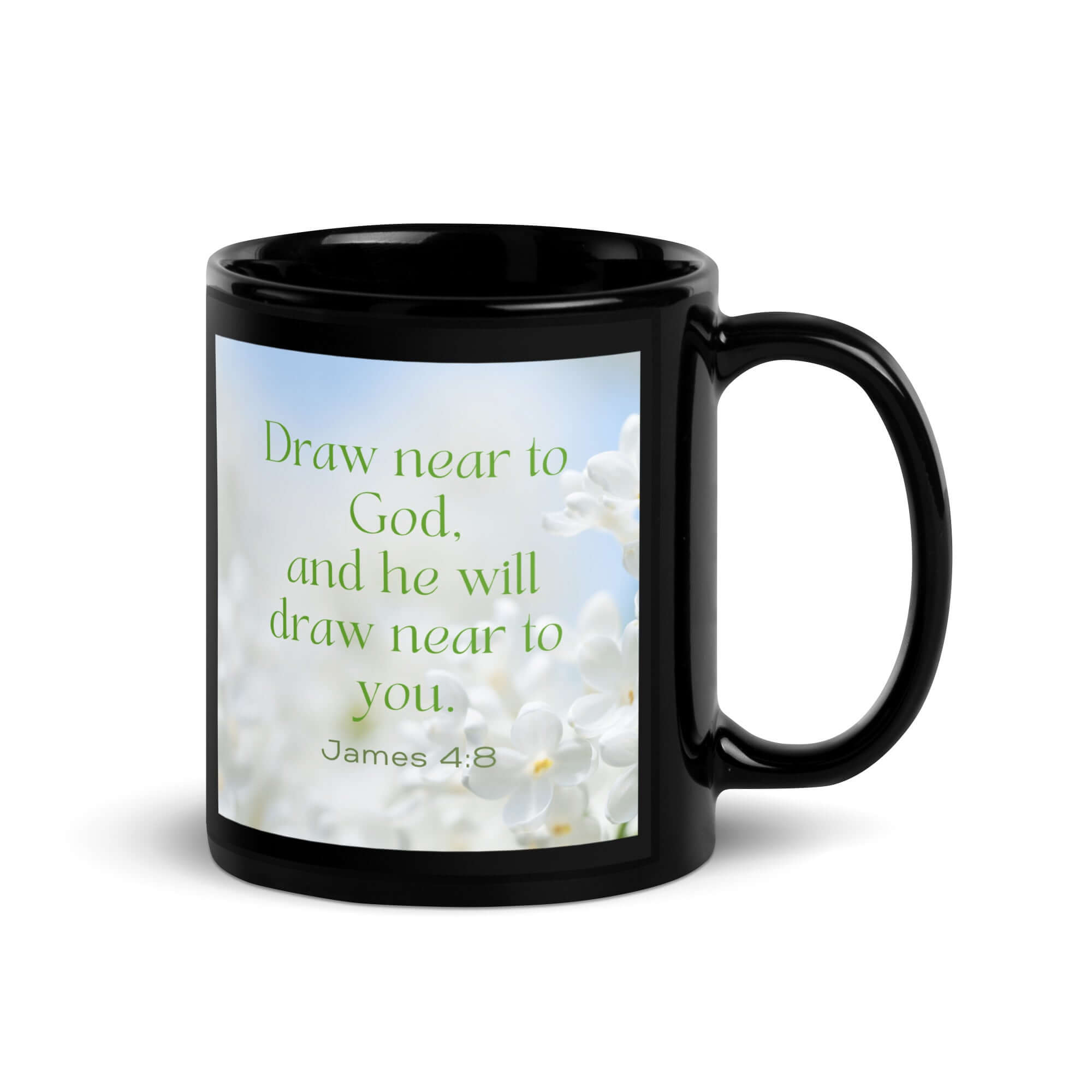 James 4:8 Bible Verse, Draw near Black Glossy Mug