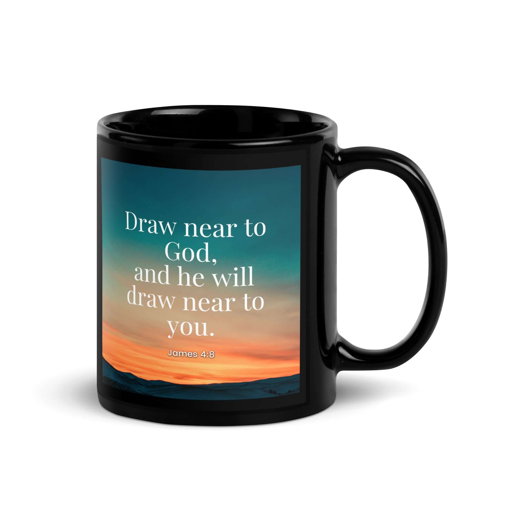 James 4:8 Bible Verse, near to God Black Glossy Mug