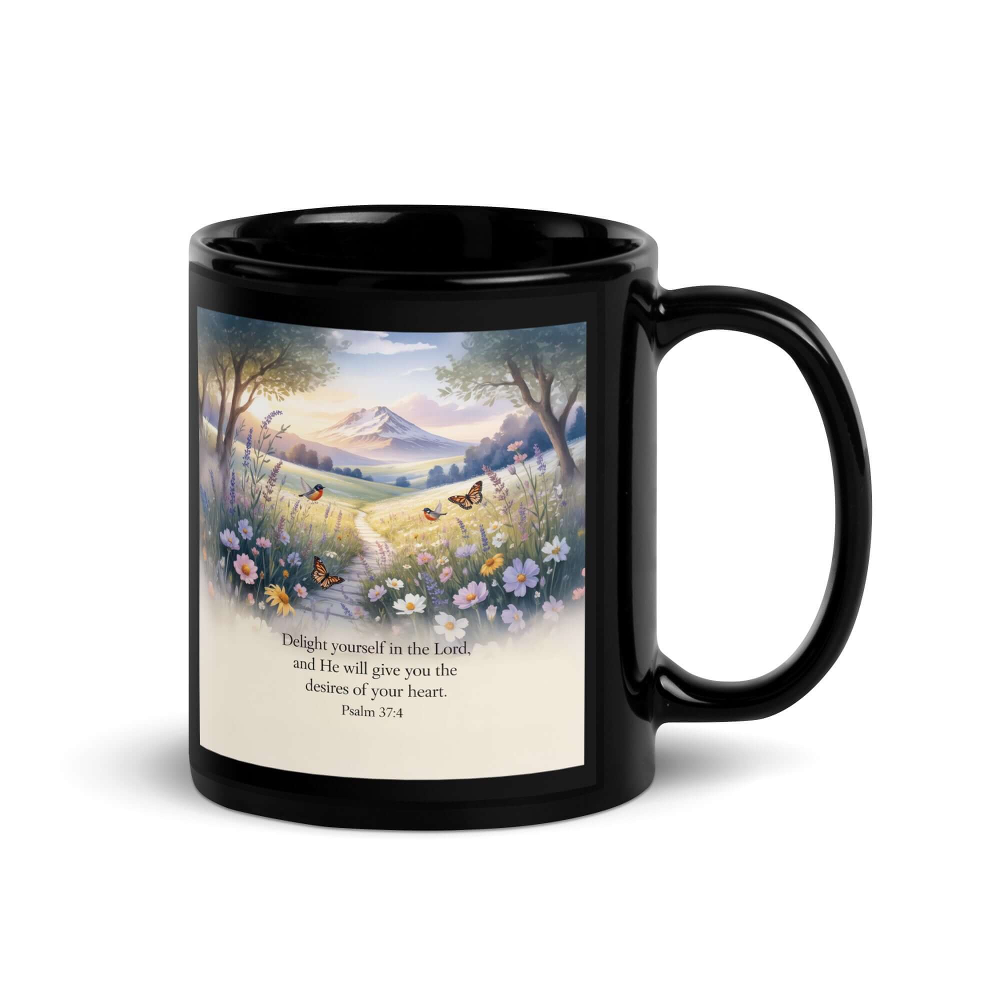 Psalm 37:4 Bible Verse, Delight Black Glossy Mug