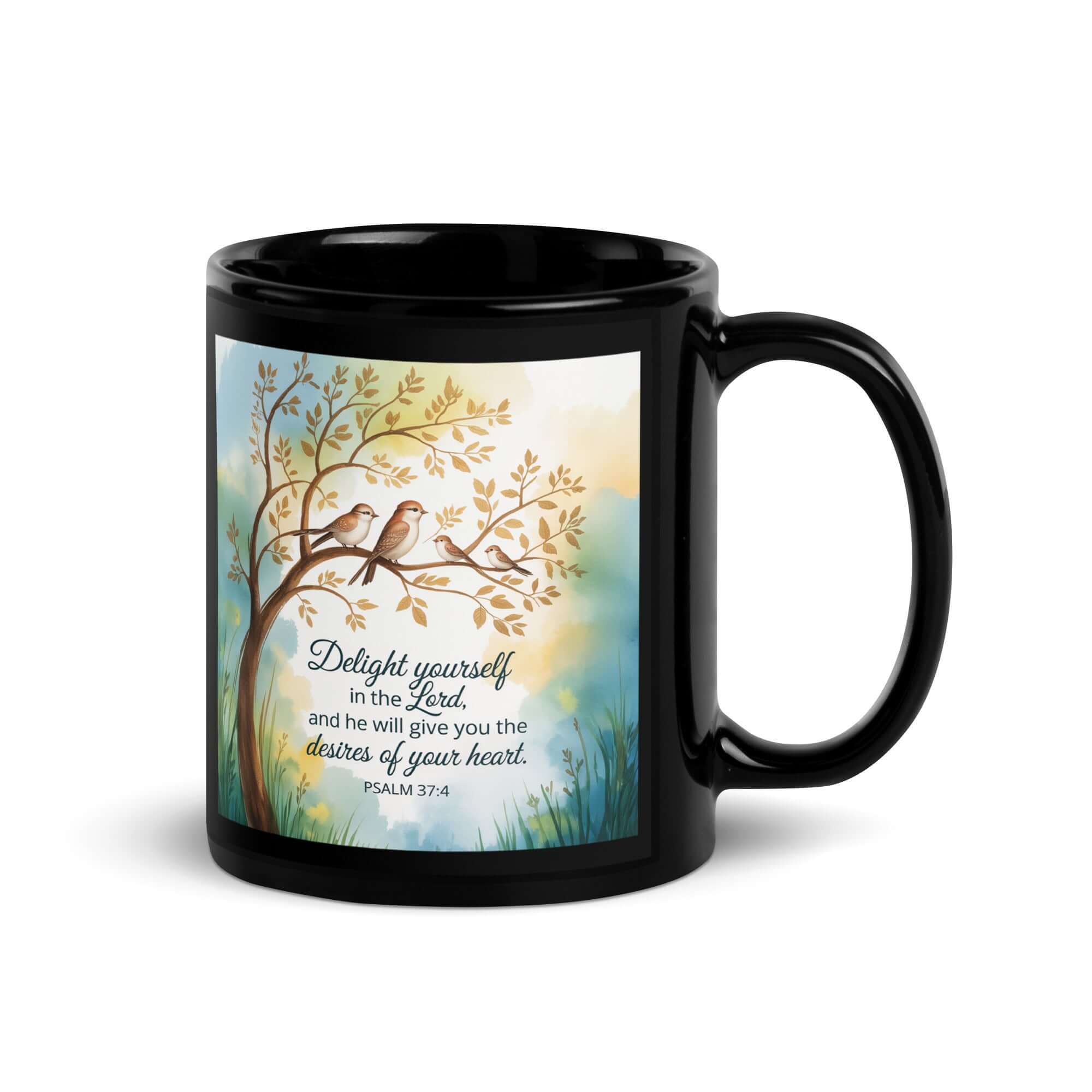 Psalm 37:4 Bible Verse, Yourself Black Glossy Mug