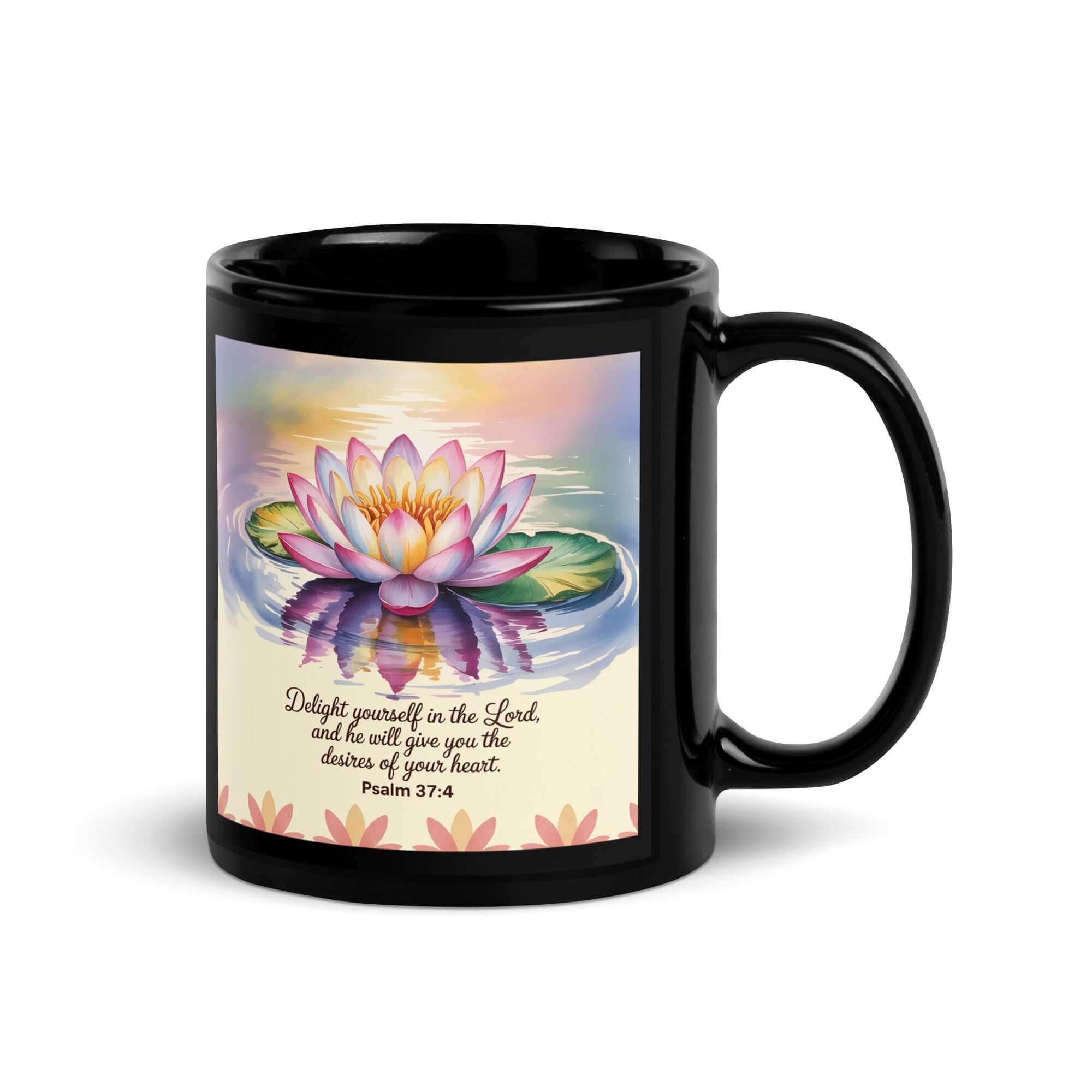 Psalm 37:4 Bible Verse, the Lord Black Glossy Mug