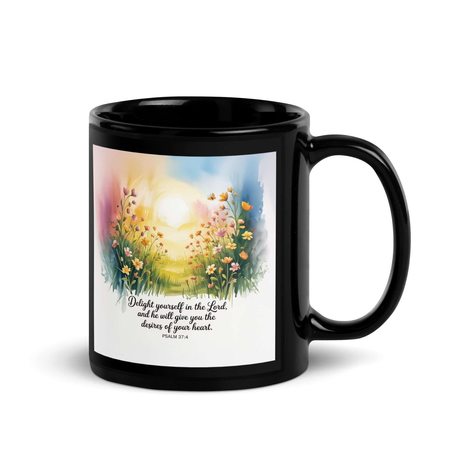 Psalm 37:4 Bible Verse, will give Black Glossy Mug