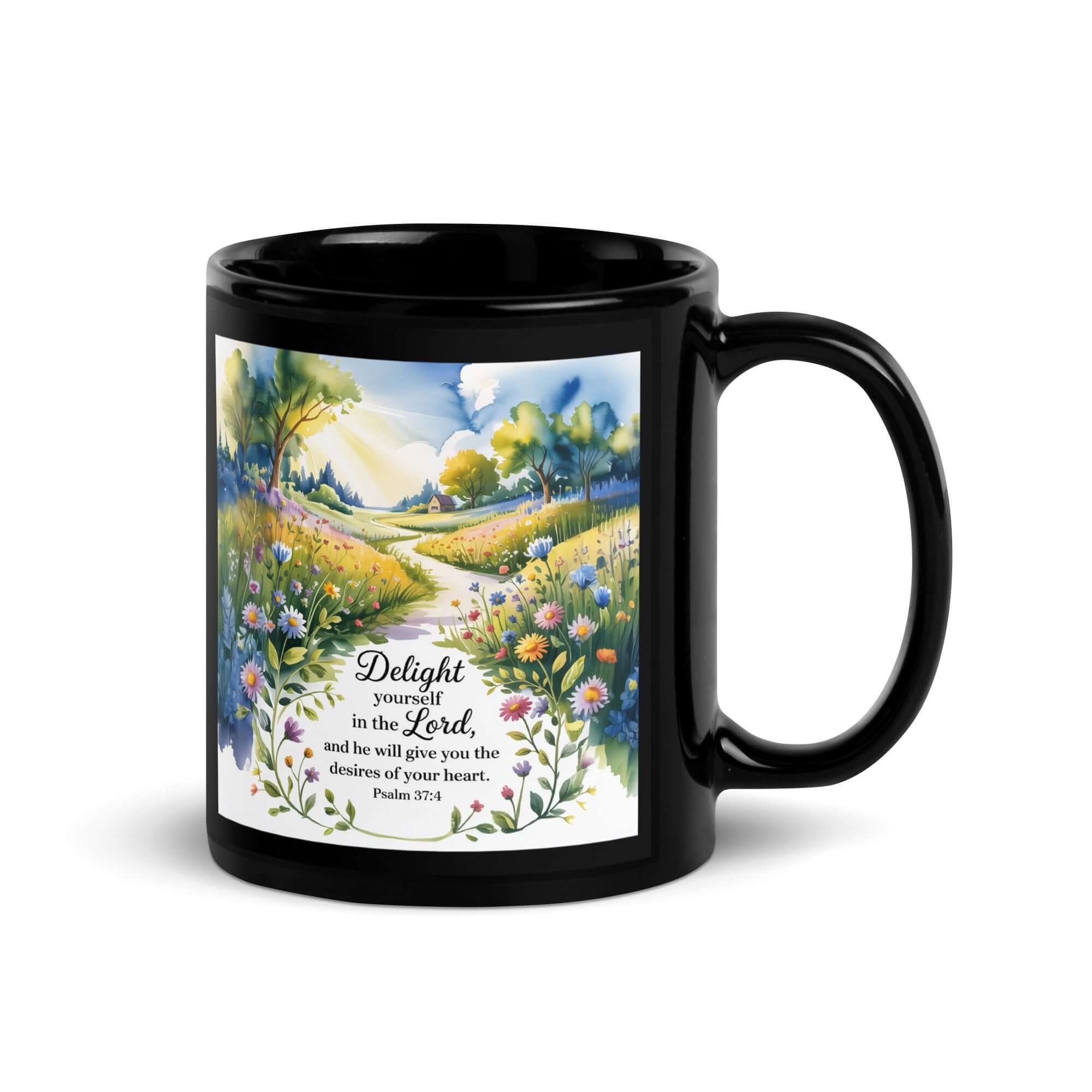 Psalm 37:4 Bible Verse, desires Black Glossy Mug