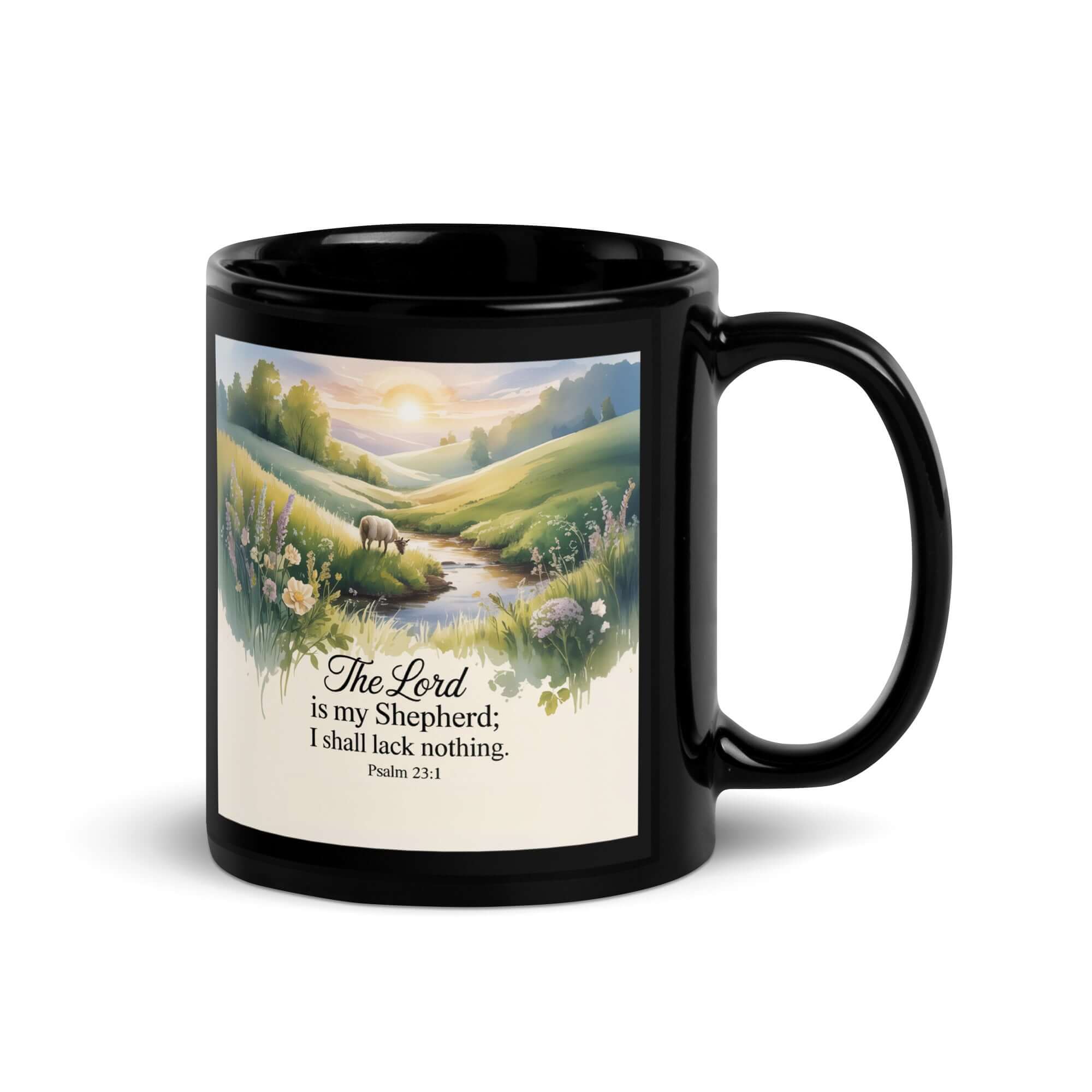 Psalm 23:1 Bible Verse, Lord Black Glossy Mug