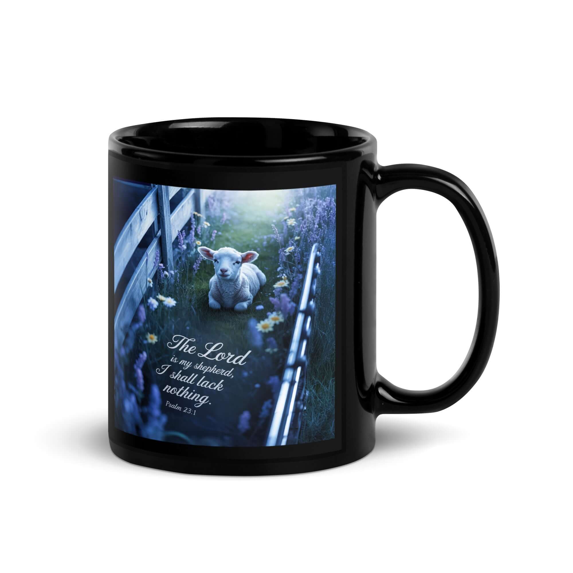 Psalm 23:1 Bible Verse, Shepherd Black Glossy Mug