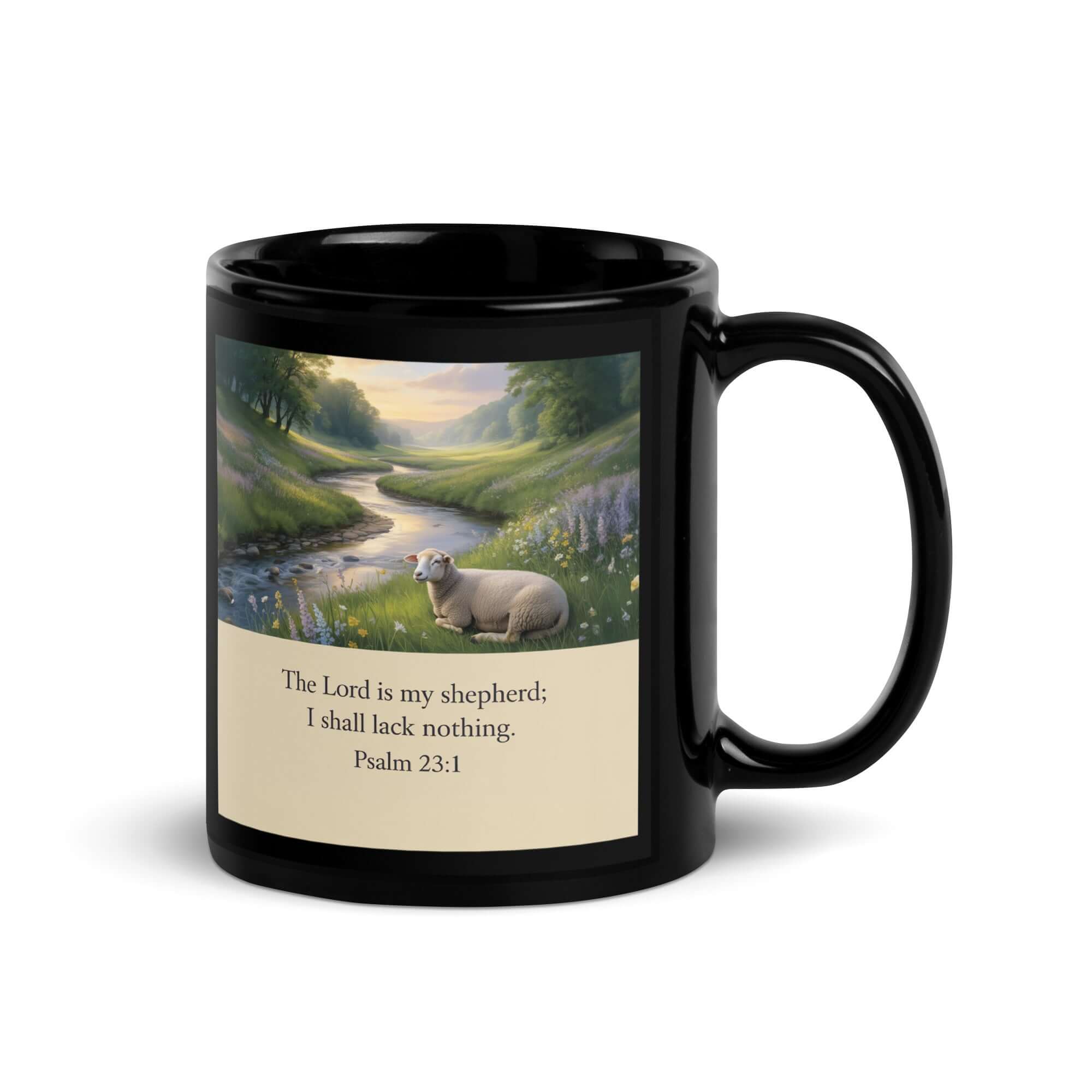 Psalm 23:1 Bible Verse, I shall Black Glossy Mug