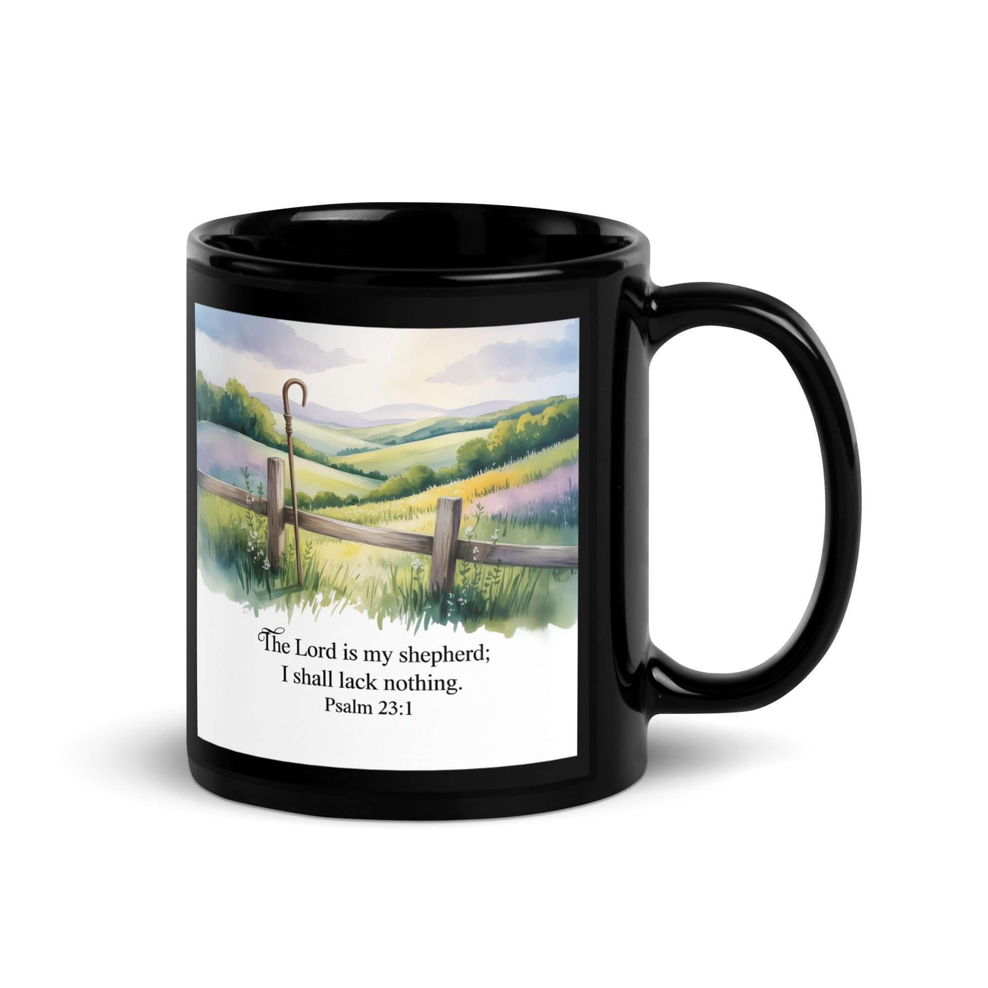 Psalm 23:1 Bible Verse, Lack Black Glossy Mug