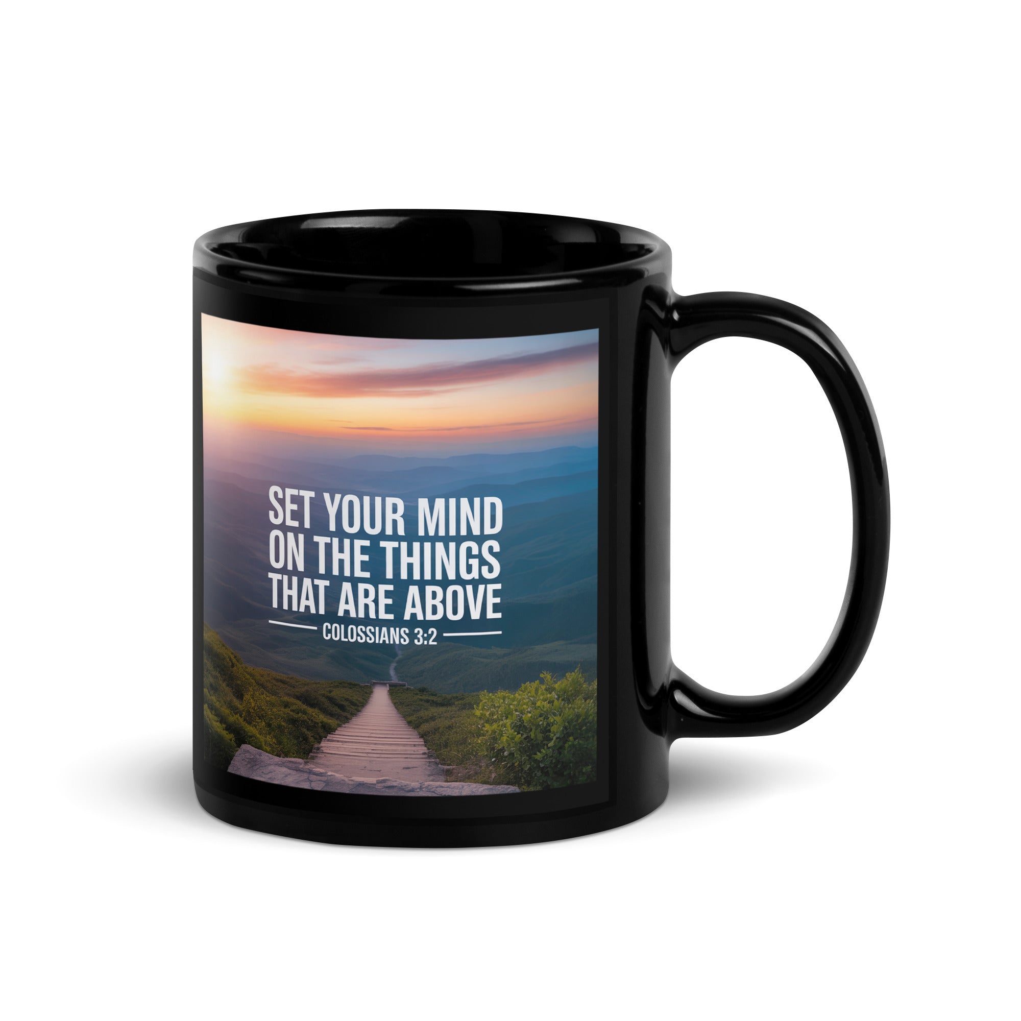 Colossians 3:2 Bible Verse your mind Black Glossy Mug