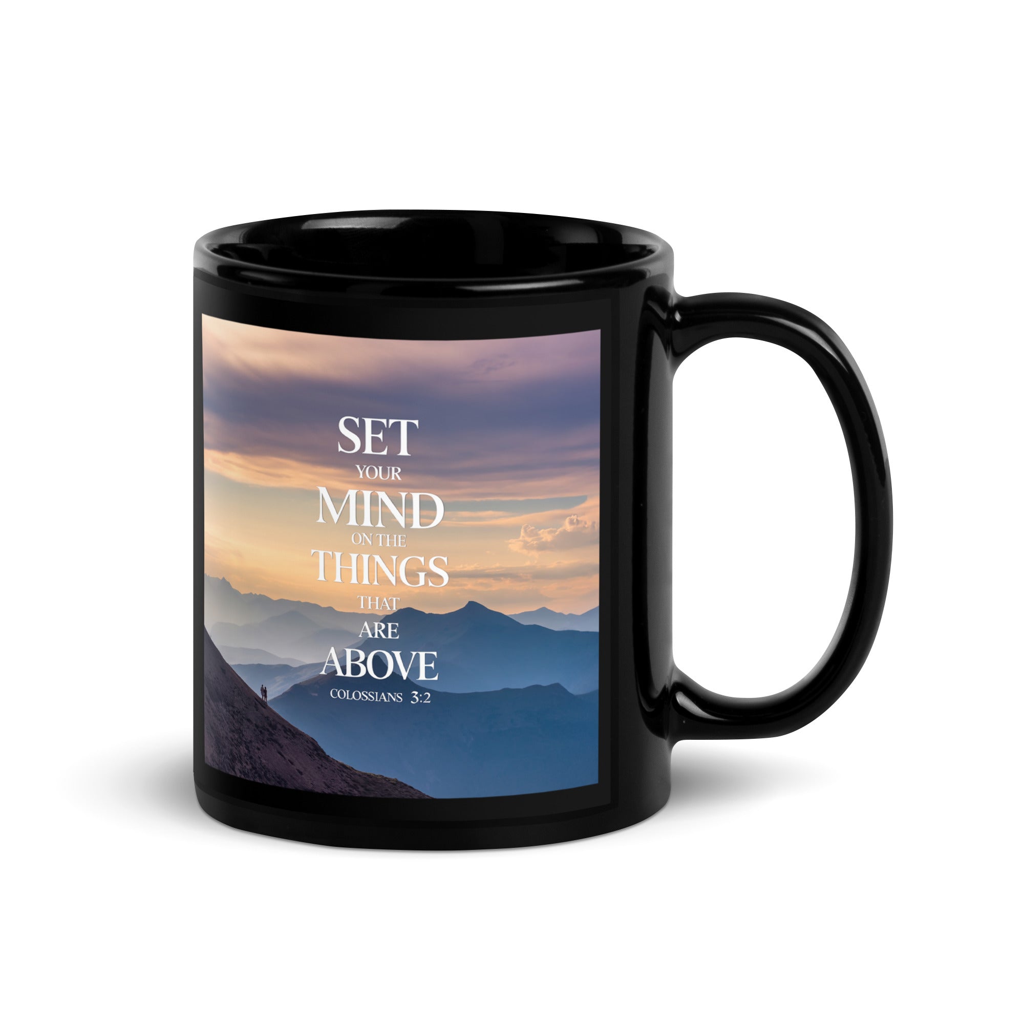 Colossians 3:2 Bible Verse things that Black Glossy Mug