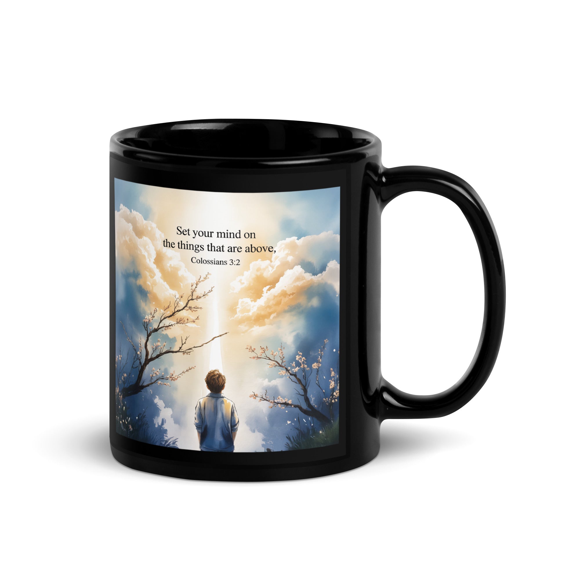 Colossians 3:2 Bible Verse the things Black Glossy Mug