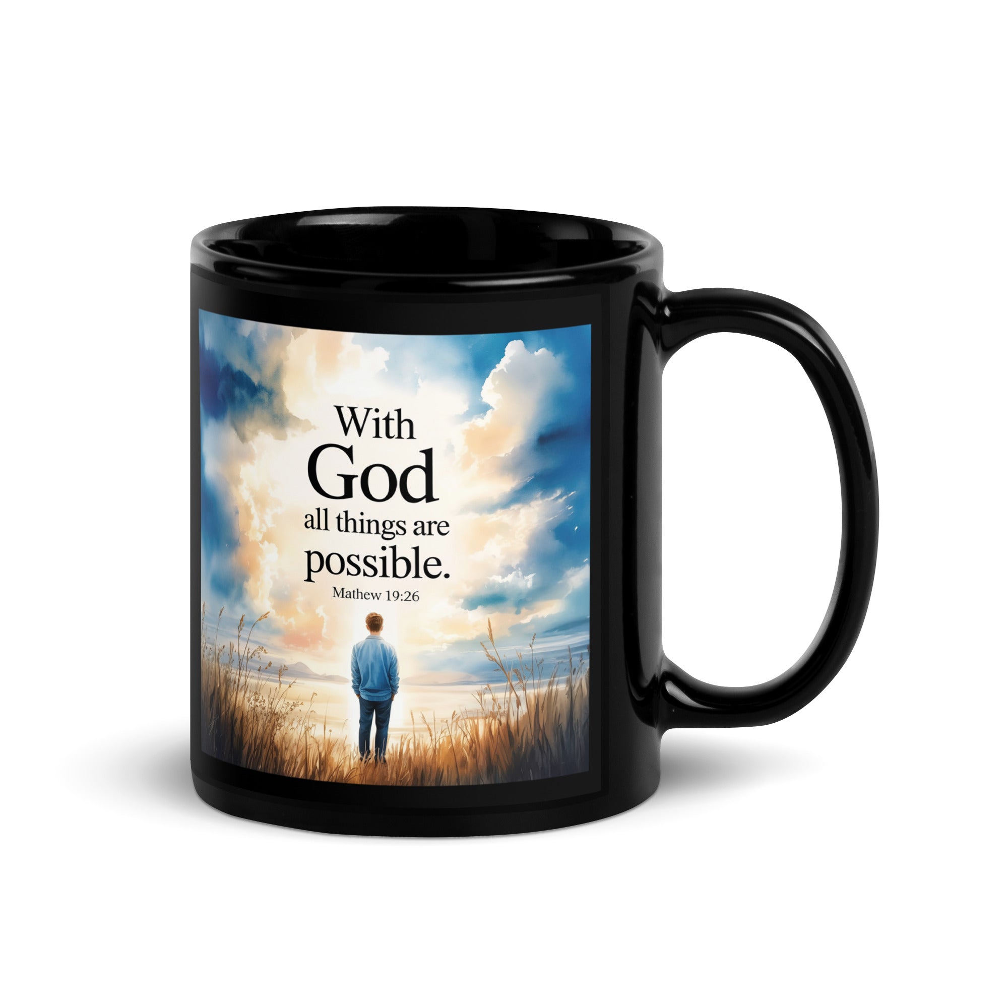 Matthew 19:26 Bible Verse Jesus Black Glossy Mug