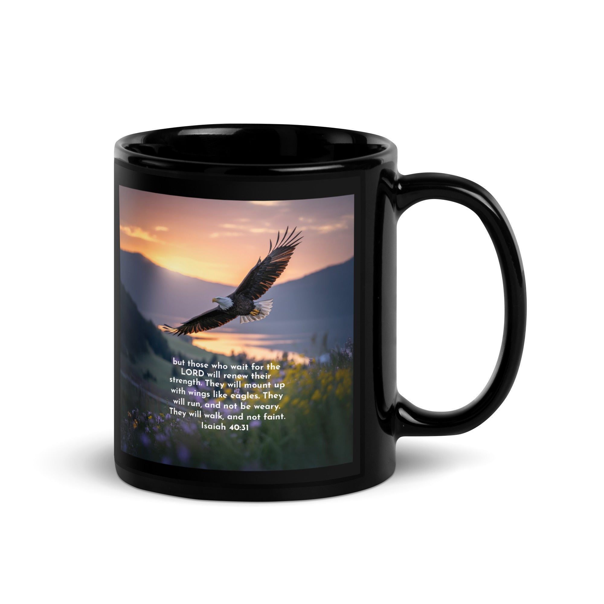 Isaiah 40:31 Bible Verse Renew Strength Black Glossy Mug