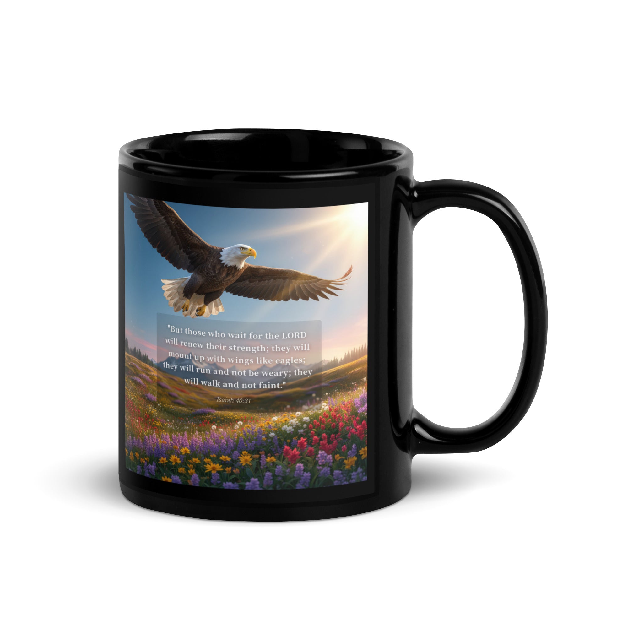 Isaiah 40:31 Bible Verse Who Wait Black Glossy Mug