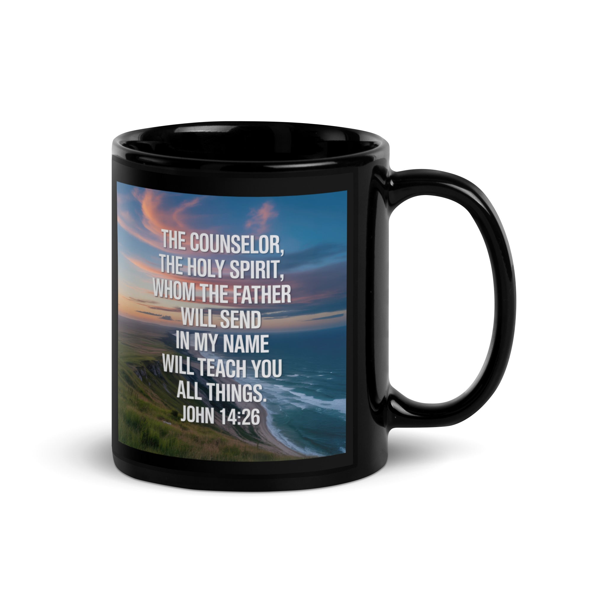 John 14:26 Bible Verse will teach Black Glossy Mug