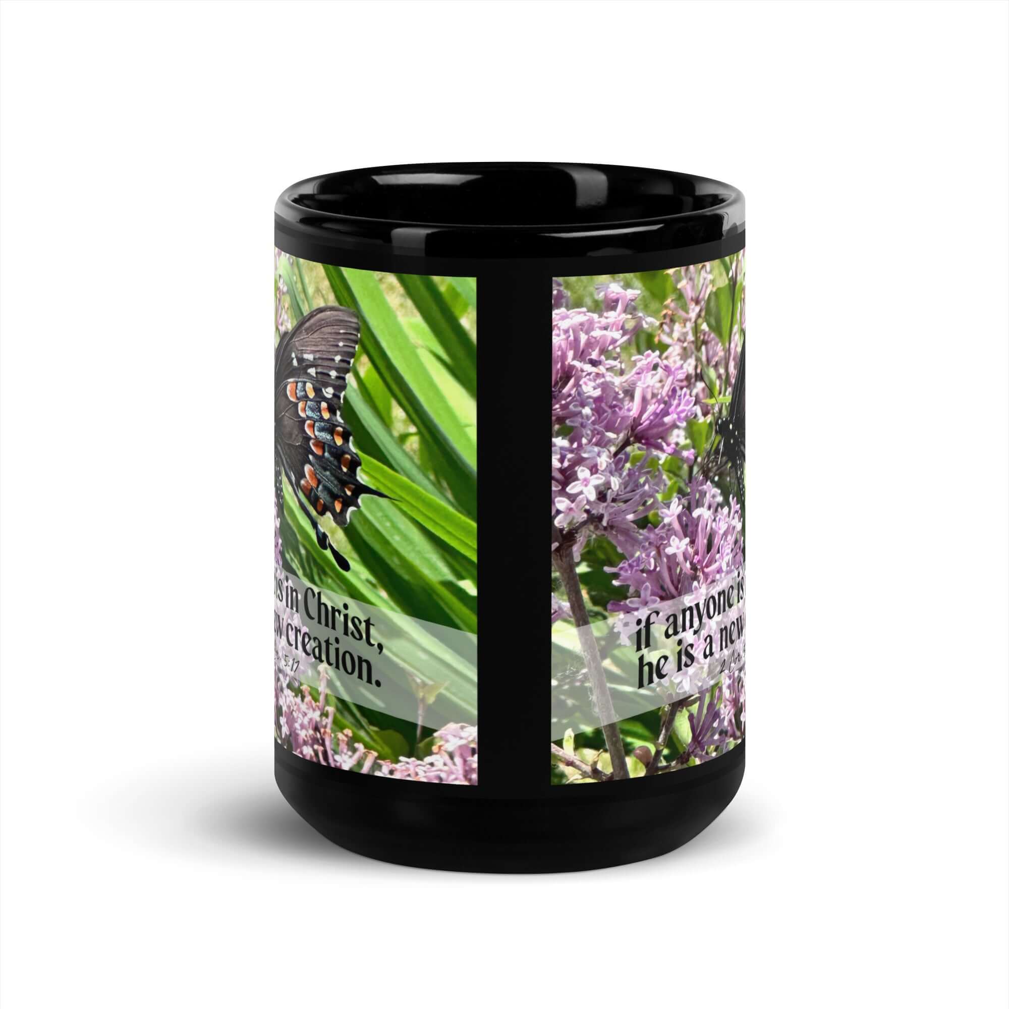 2 Corinthians 5:17 Bible Verse, Butterfly Black Glossy Mug