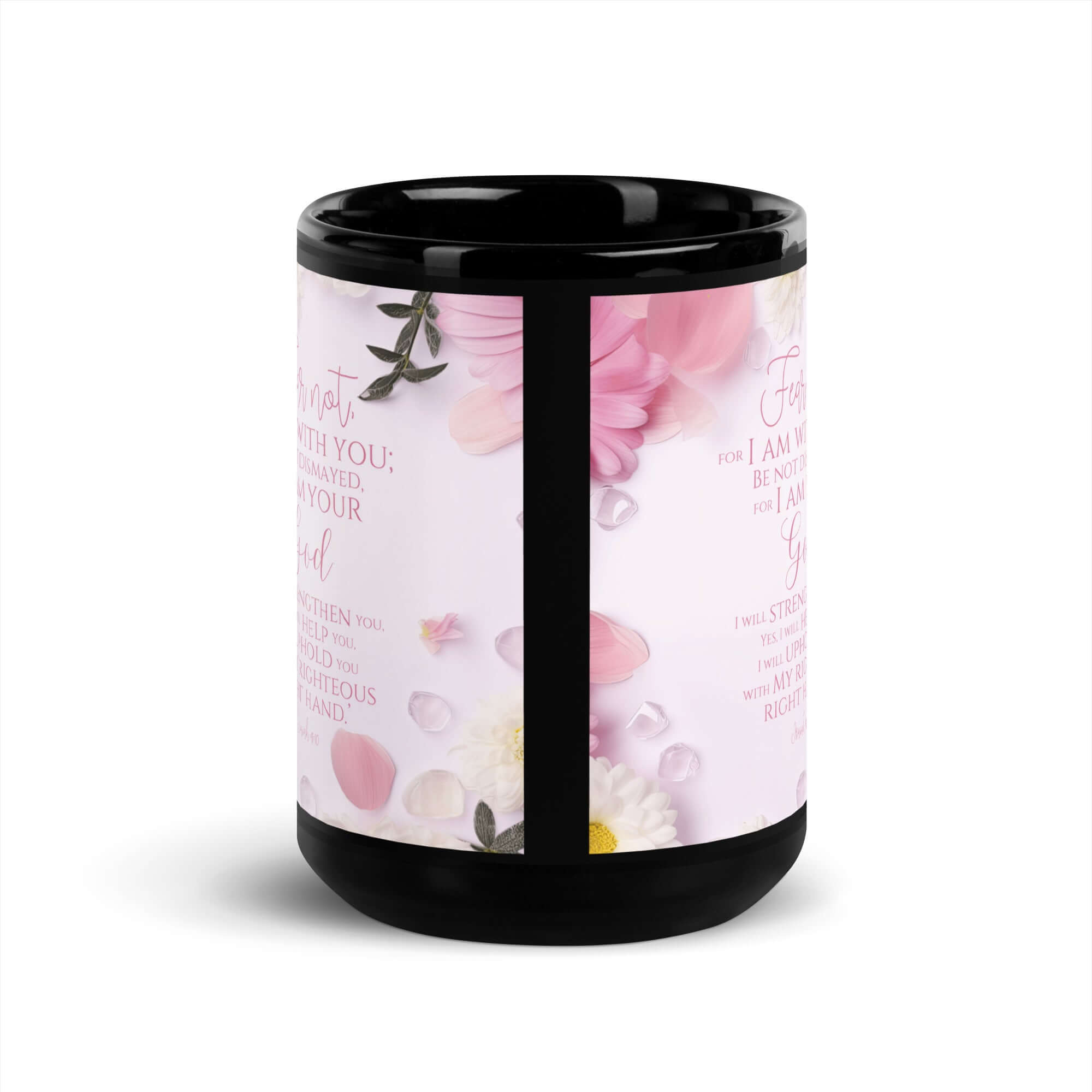 Isaiah 41:10 Bible Verse, God will strengthen you Black Glossy Mug