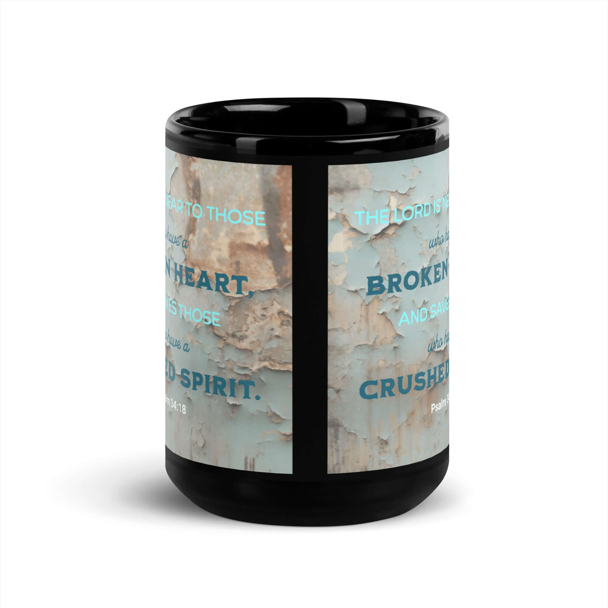 Psalm 34:18 Bible Verse, The LORD is Near Black Glossy Mug