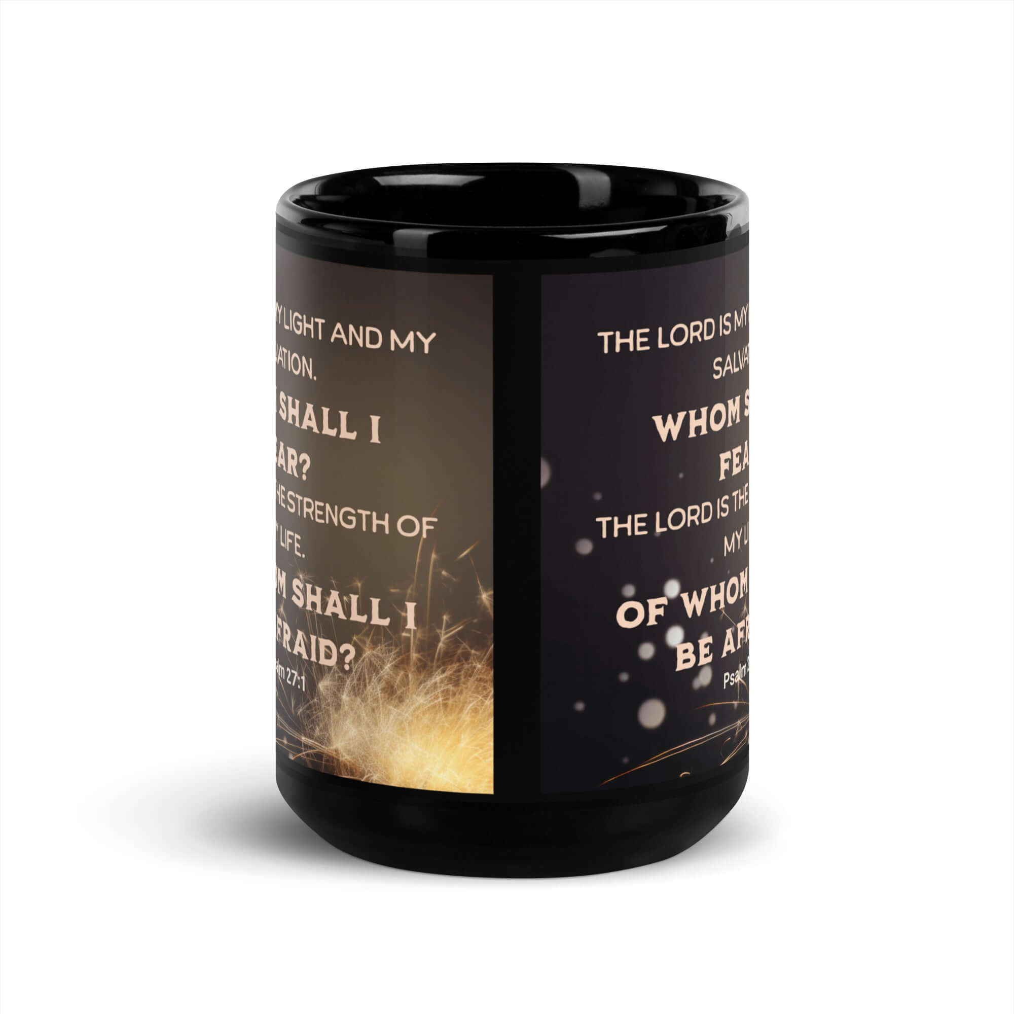 Psalm 27:1 Bible Verse, The LORD is My Light Black Glossy Mug