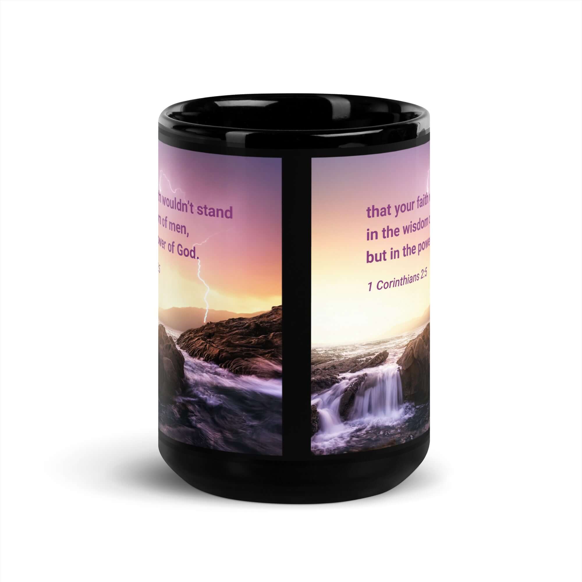 1 Corinthians 2:5 Bible Verse, power of God Black Glossy Mug