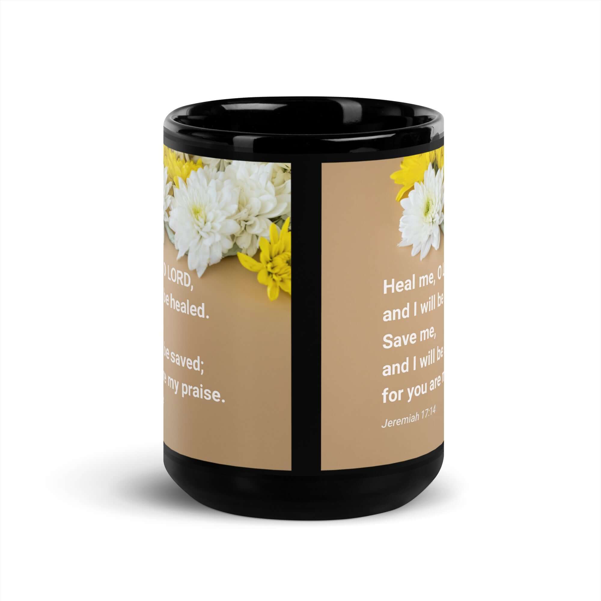Jeremiah 17:14 Bible Verse, Heal me, O LORD Black Glossy Mug