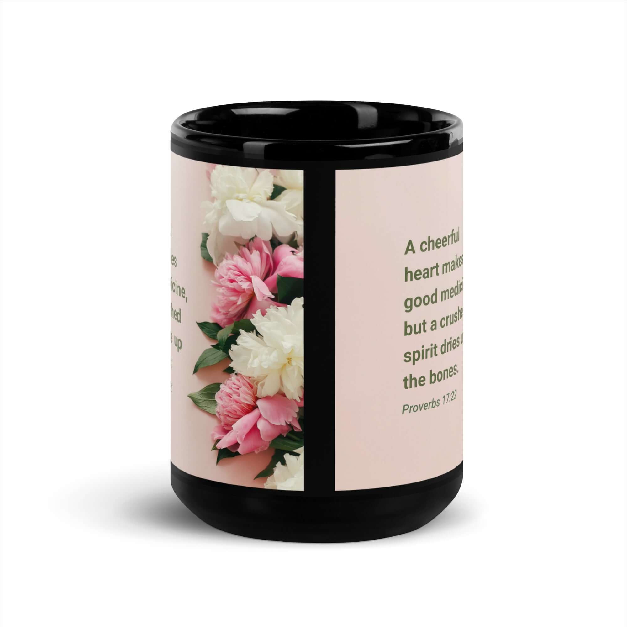 Proverbs 17:22 Bible Verse, good medicine Black Glossy Mug