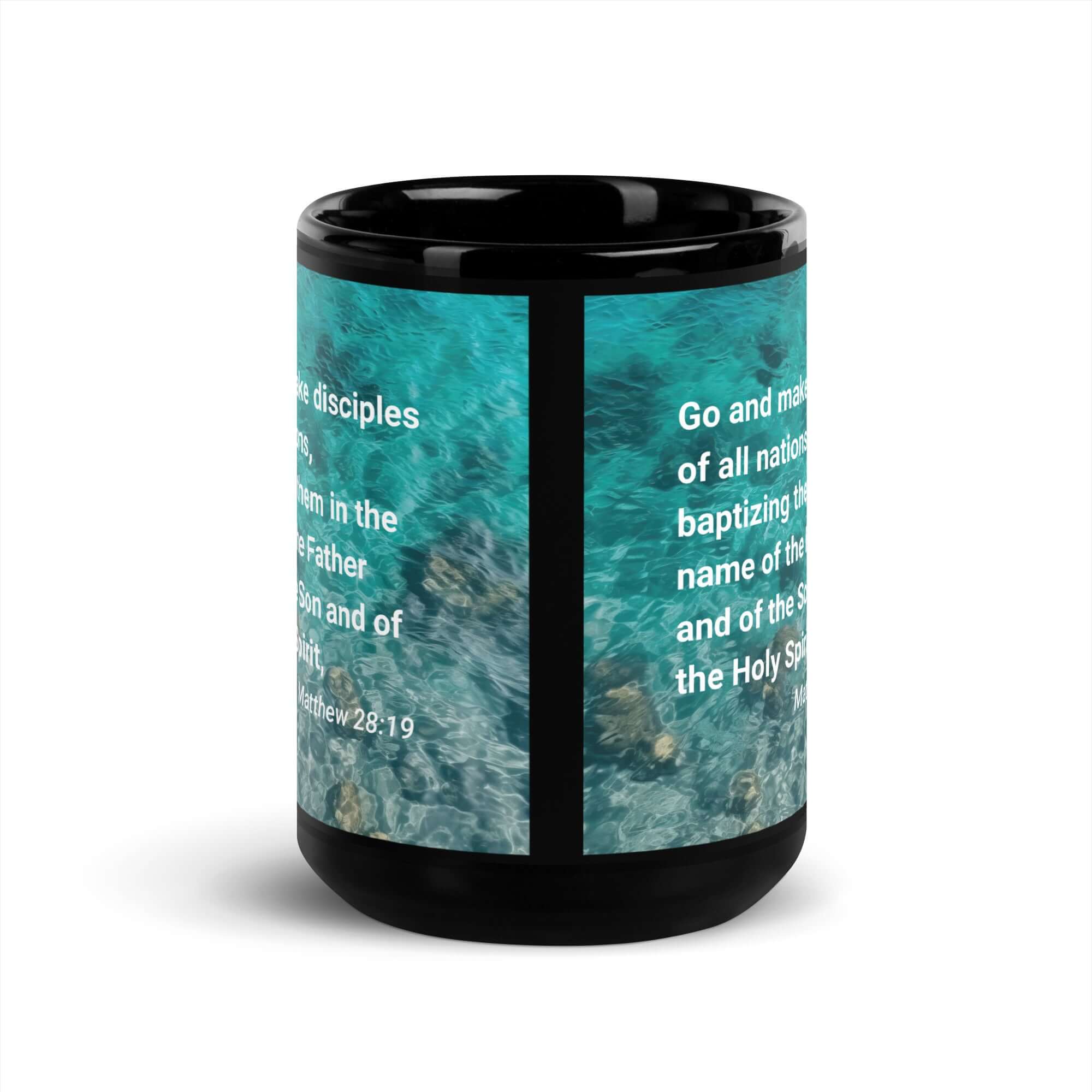 Matthew 28:19 Bible Verse, Make Disciples Black Glossy Mug