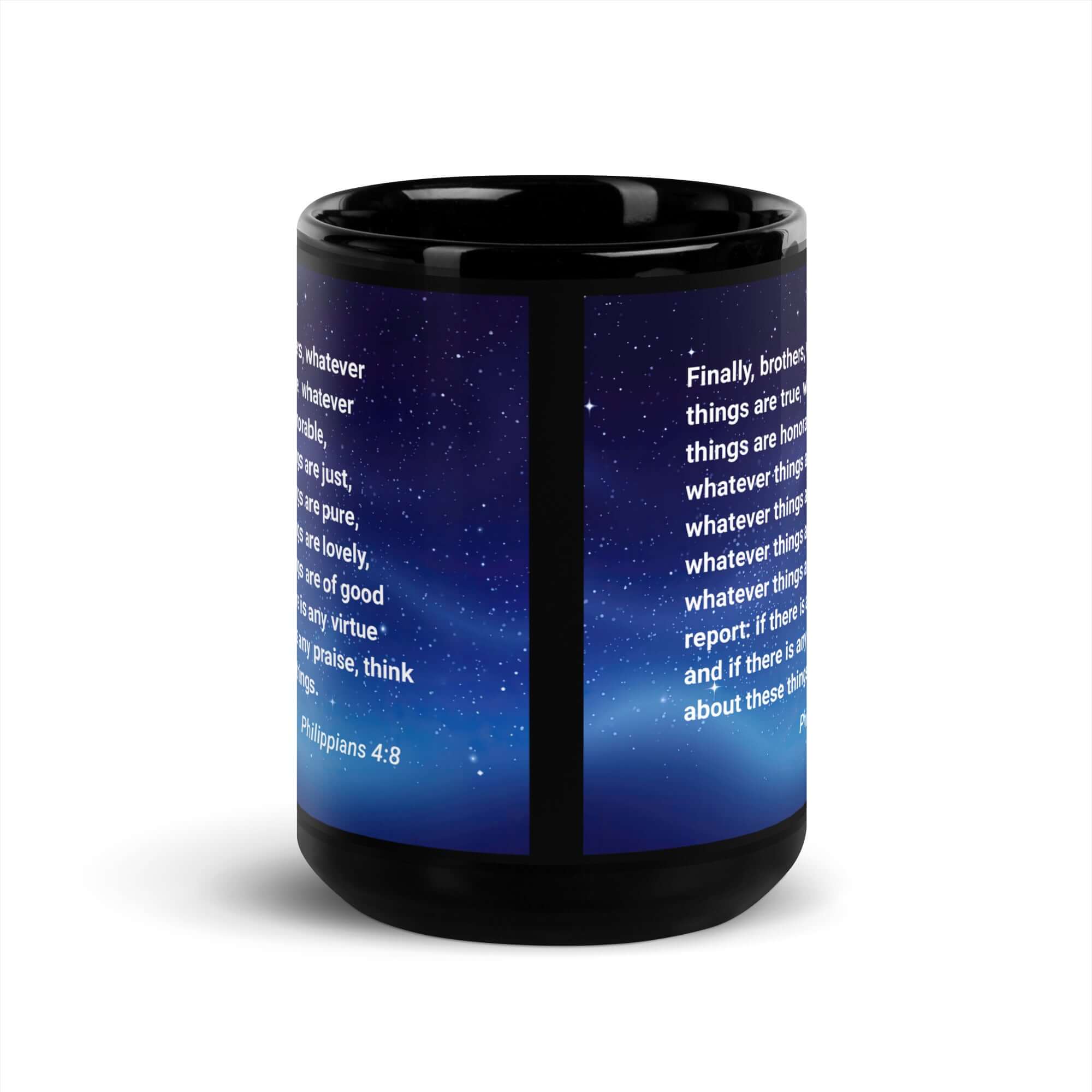 Philippians 4:8 Bible Verse, Think these things Black Glossy Mug