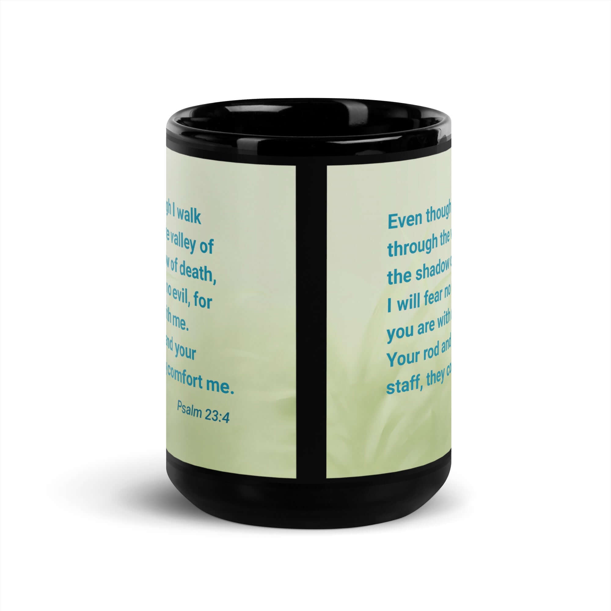 Psalm 23:4 Bible Verse, fear no evil Black Glossy Mug