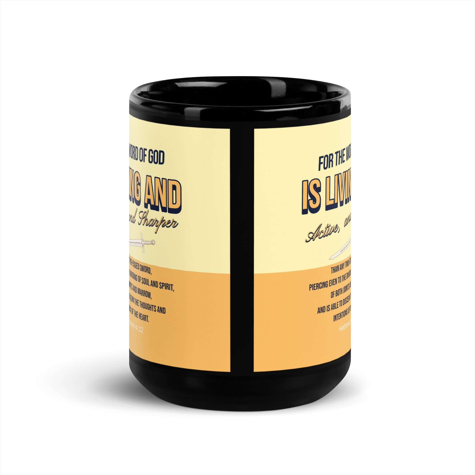 Hebrews 4:12 Bible Verse, living and active Black Glossy Mug