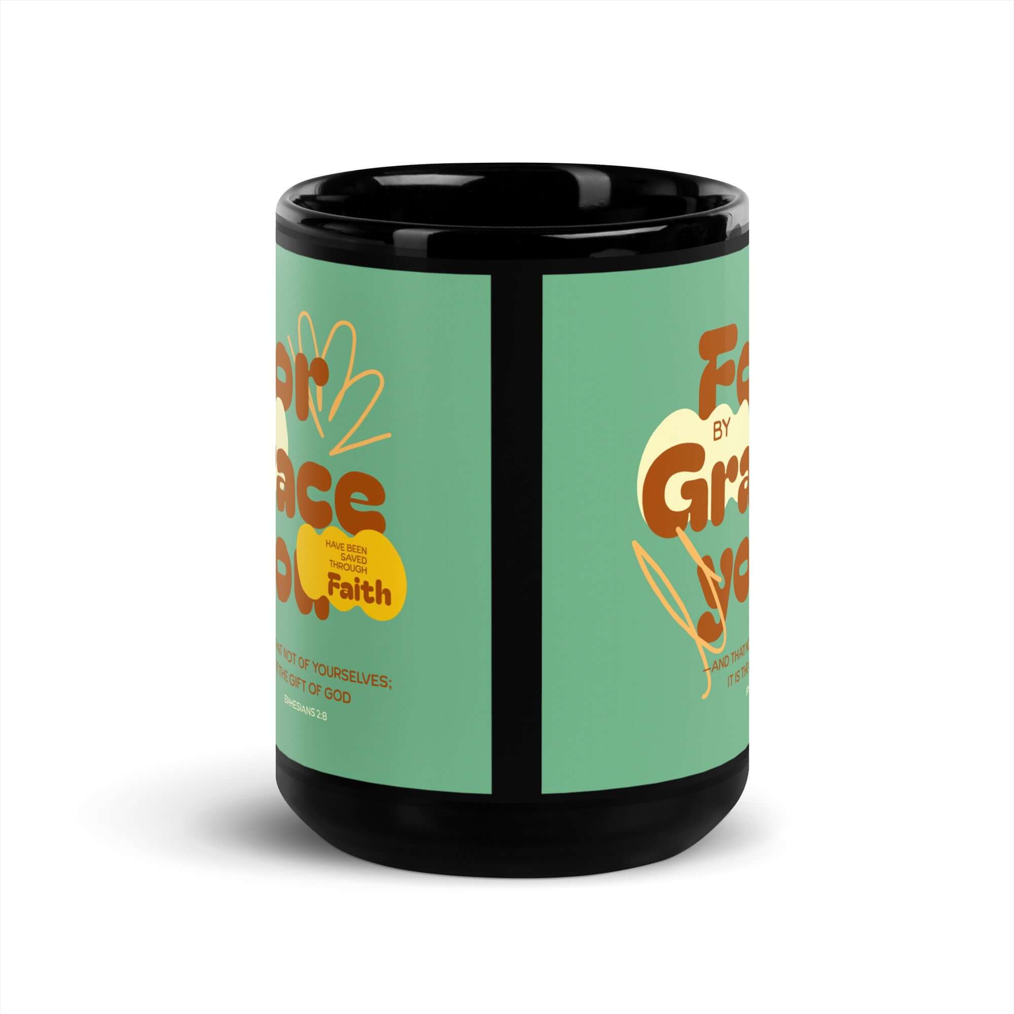 Ephesians 2:8 Bible Verse, for by grace Black Glossy Mug