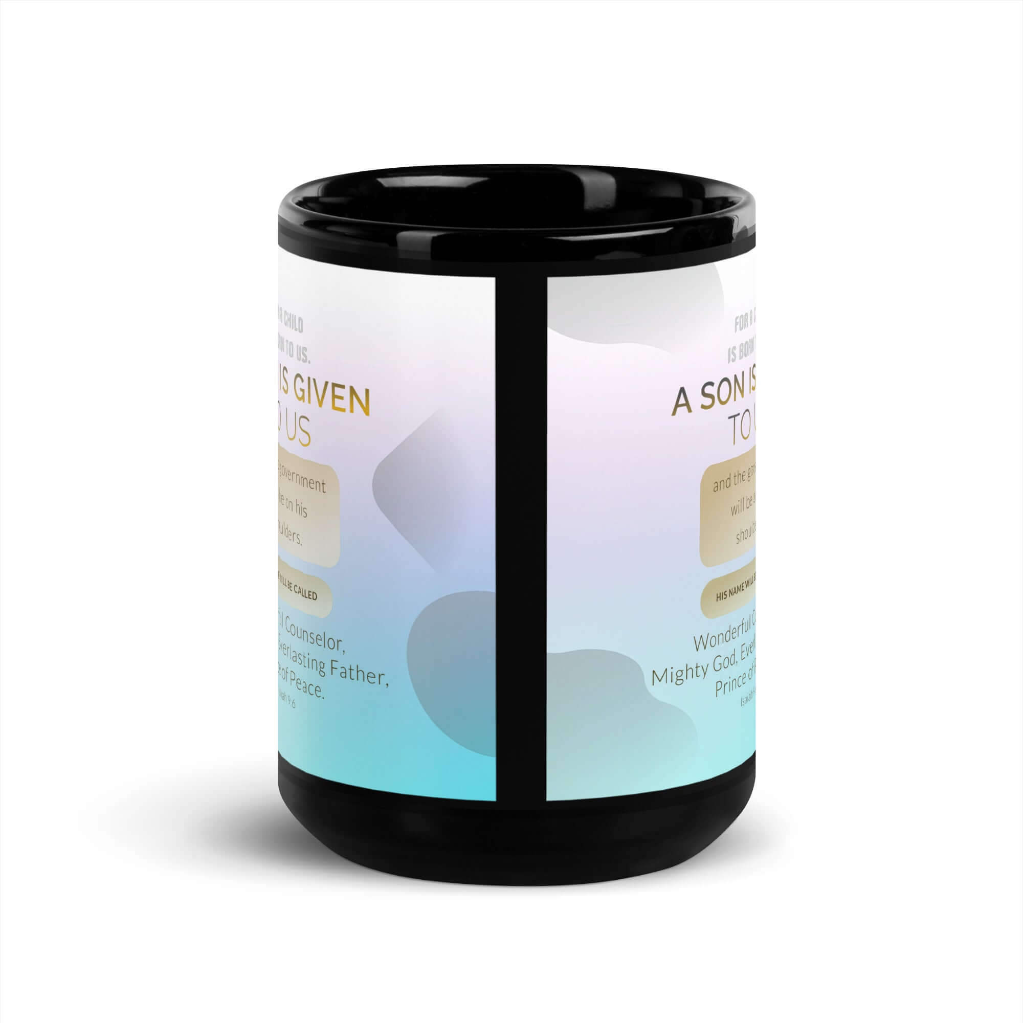 Isaiah 9:6 Bible Verse, Wonderful Counselor Black Glossy Mug