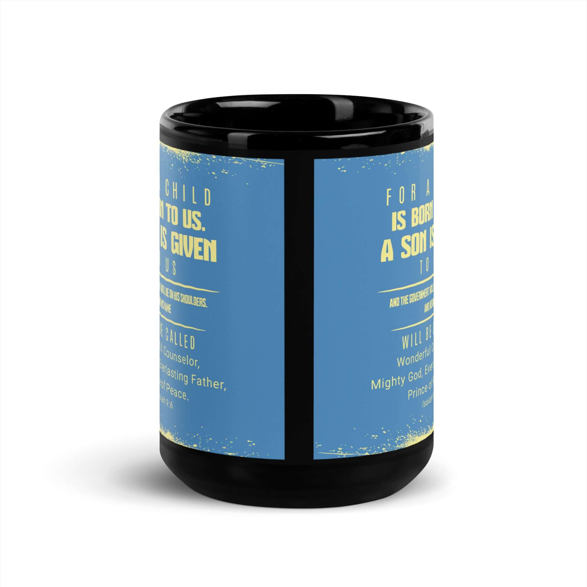 Isaiah 9:6 Bible Verse, Mighty God Black Glossy Mug