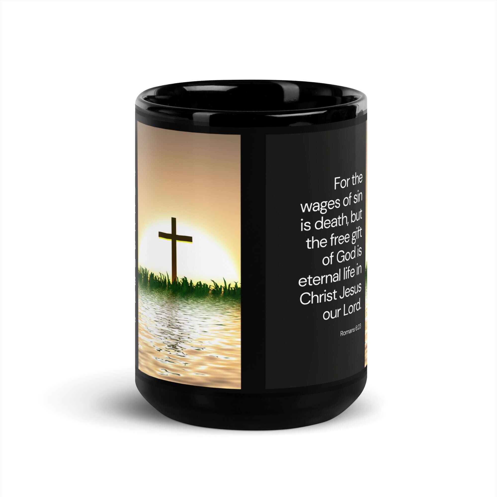 Romans 6:23 Bible Verse, the wages Black Glossy Mug