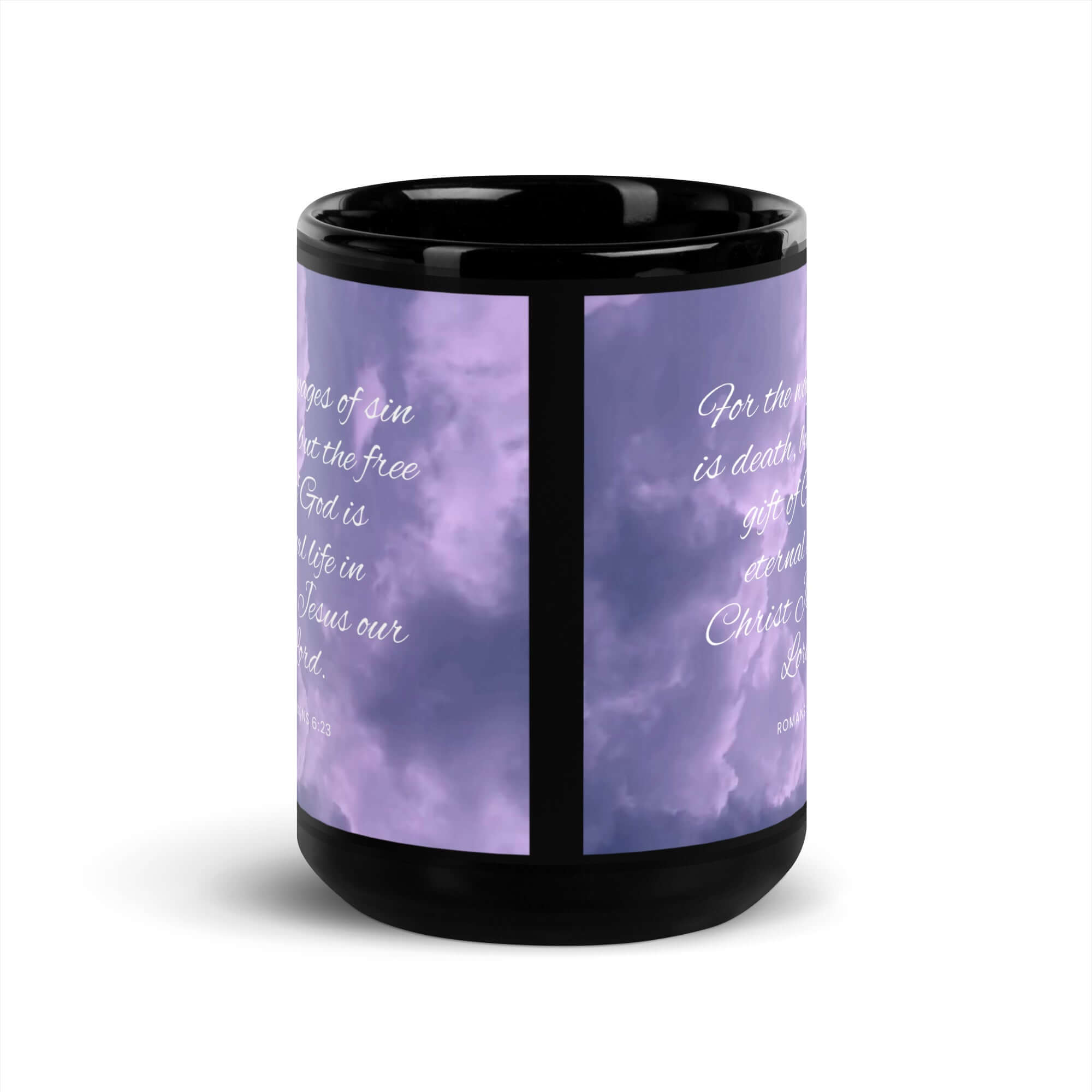 Romans 6:23 Bible Verse, free gift Black Glossy Mug