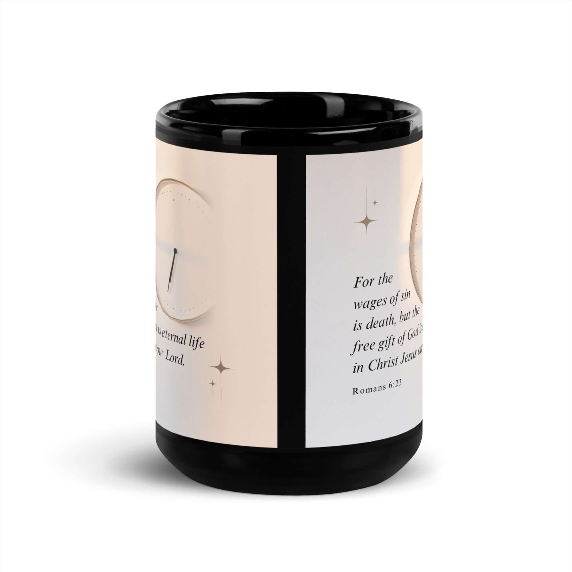 Romans 6:23 Bible Verse, our Lord Black Glossy Mug