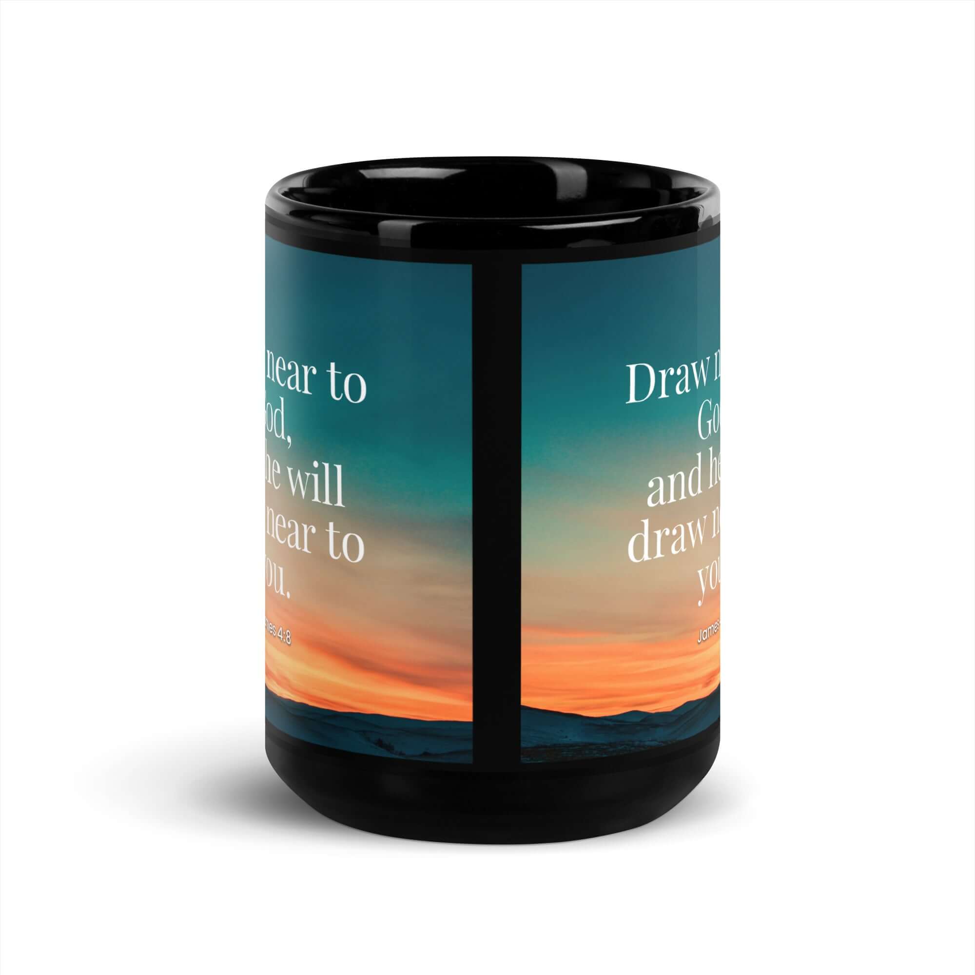 James 4:8 Bible Verse, near to God Black Glossy Mug