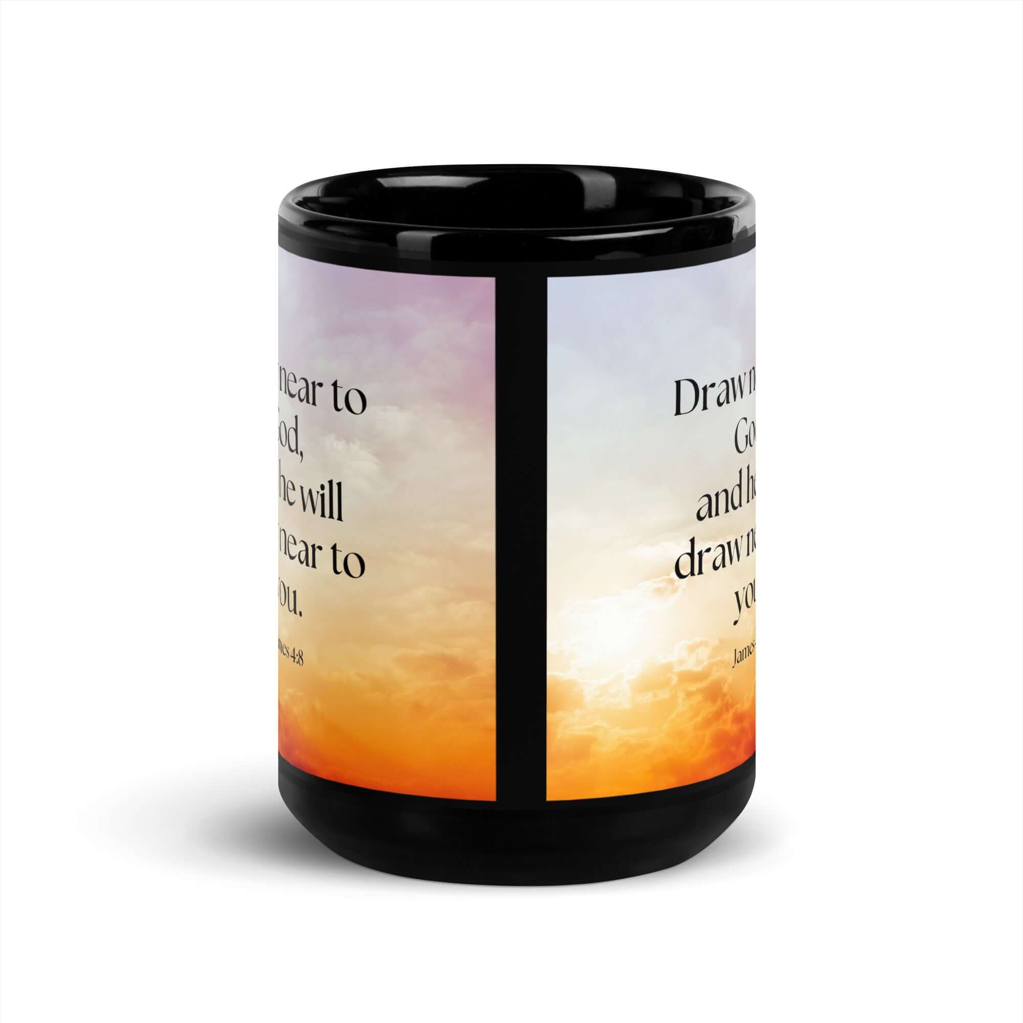 James 4:8 Bible Verse, he will draw Black Glossy Mug