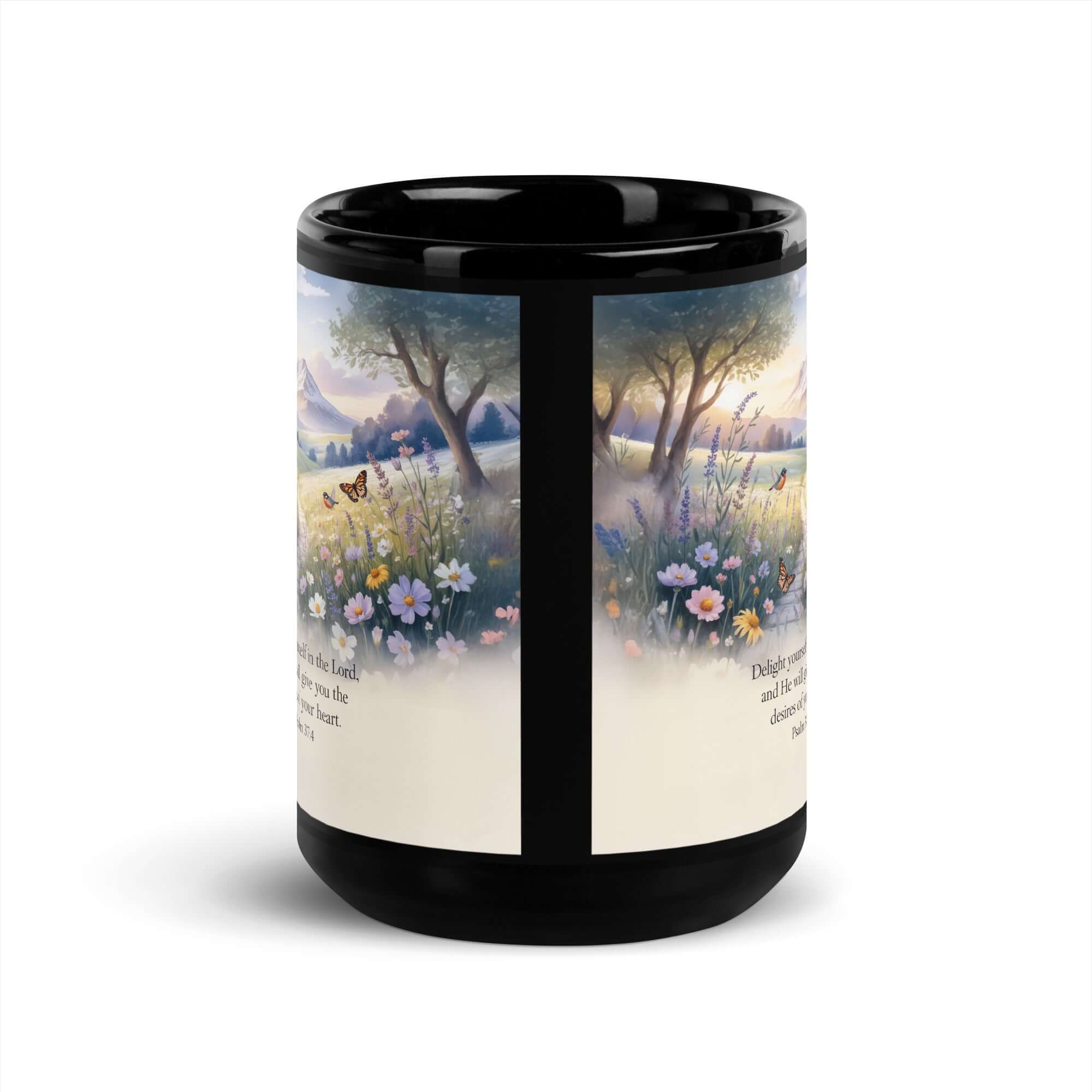 Psalm 37:4 Bible Verse, Delight Black Glossy Mug