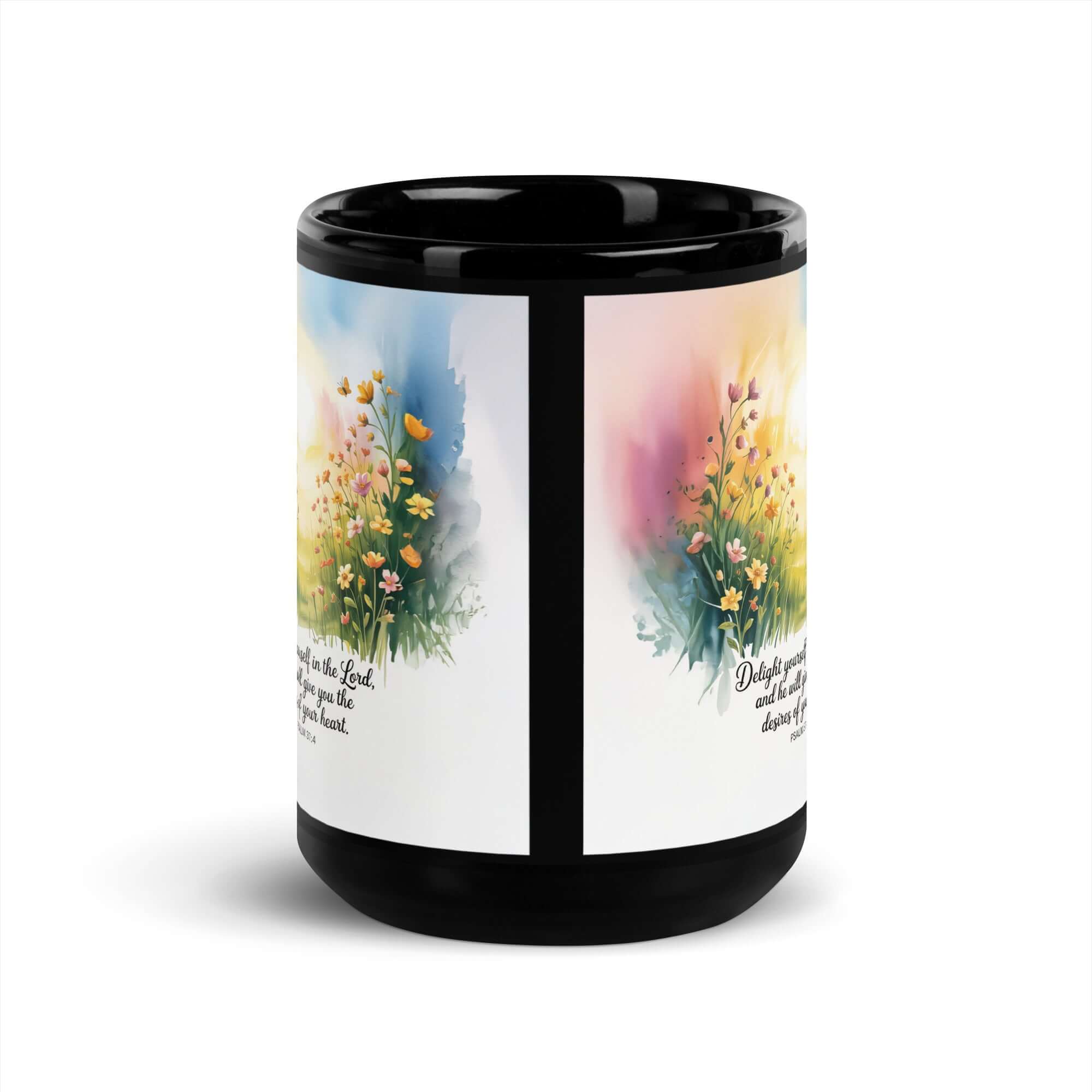 Psalm 37:4 Bible Verse, will give Black Glossy Mug