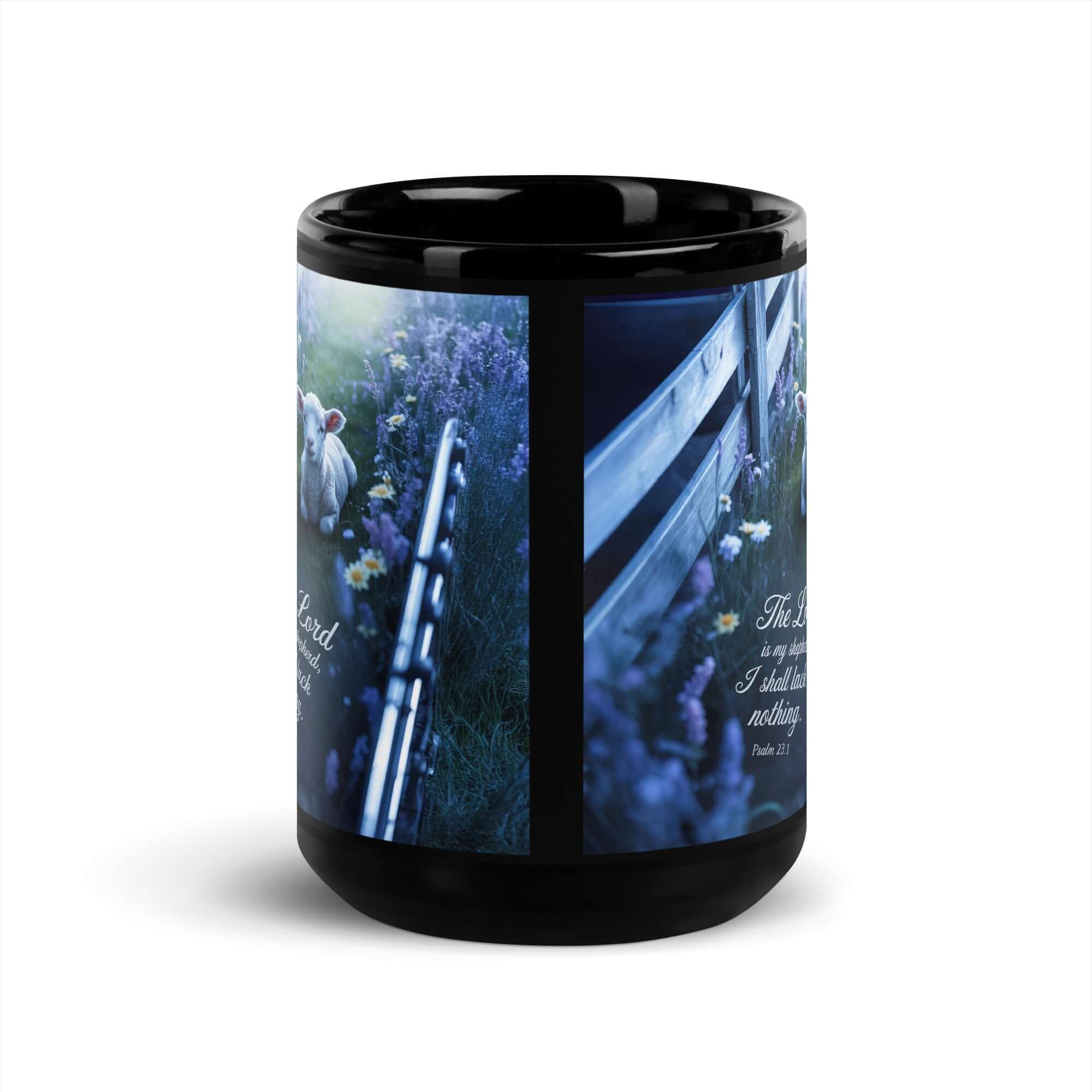 Psalm 23:1 Bible Verse, Shepherd Black Glossy Mug