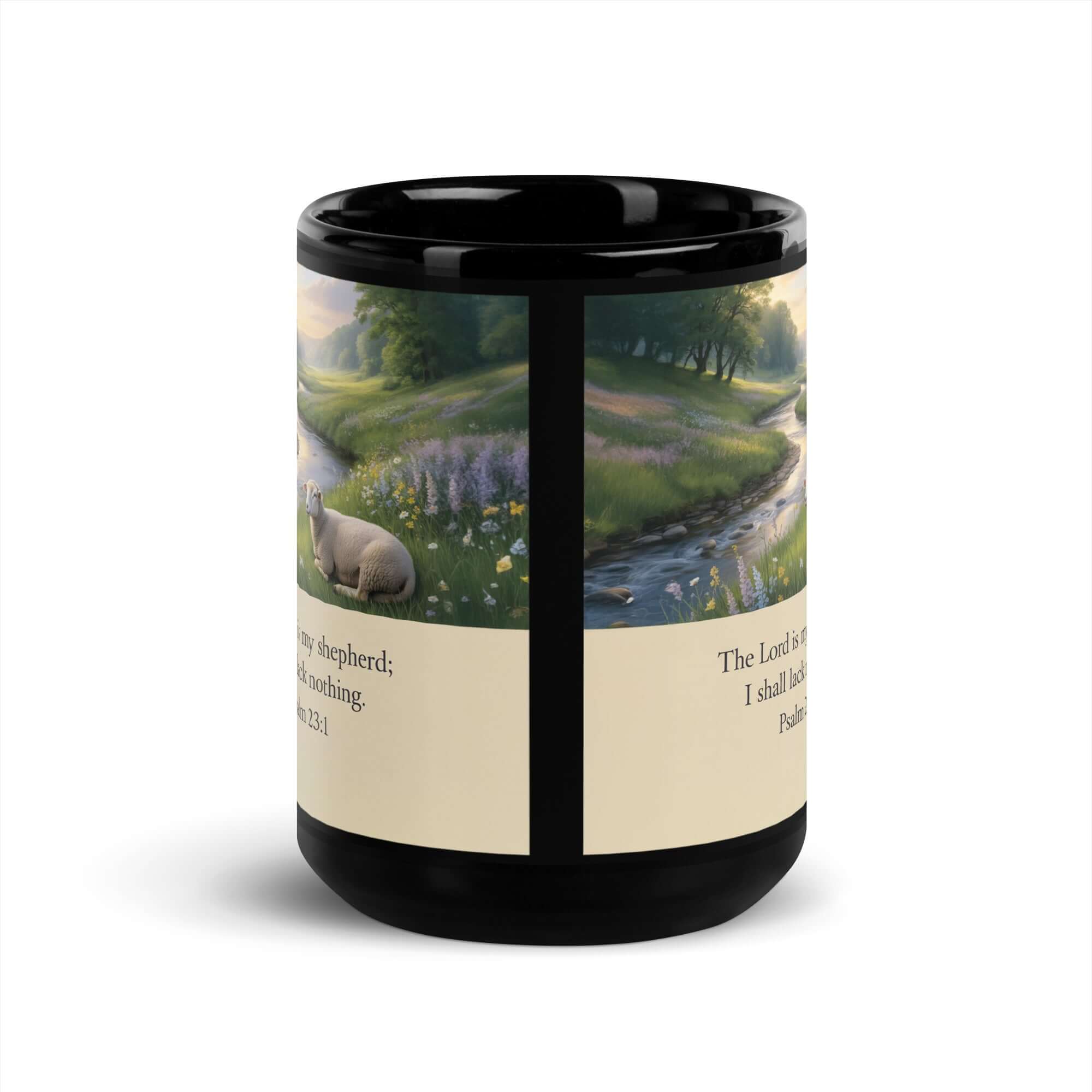 Psalm 23:1 Bible Verse, I shall Black Glossy Mug