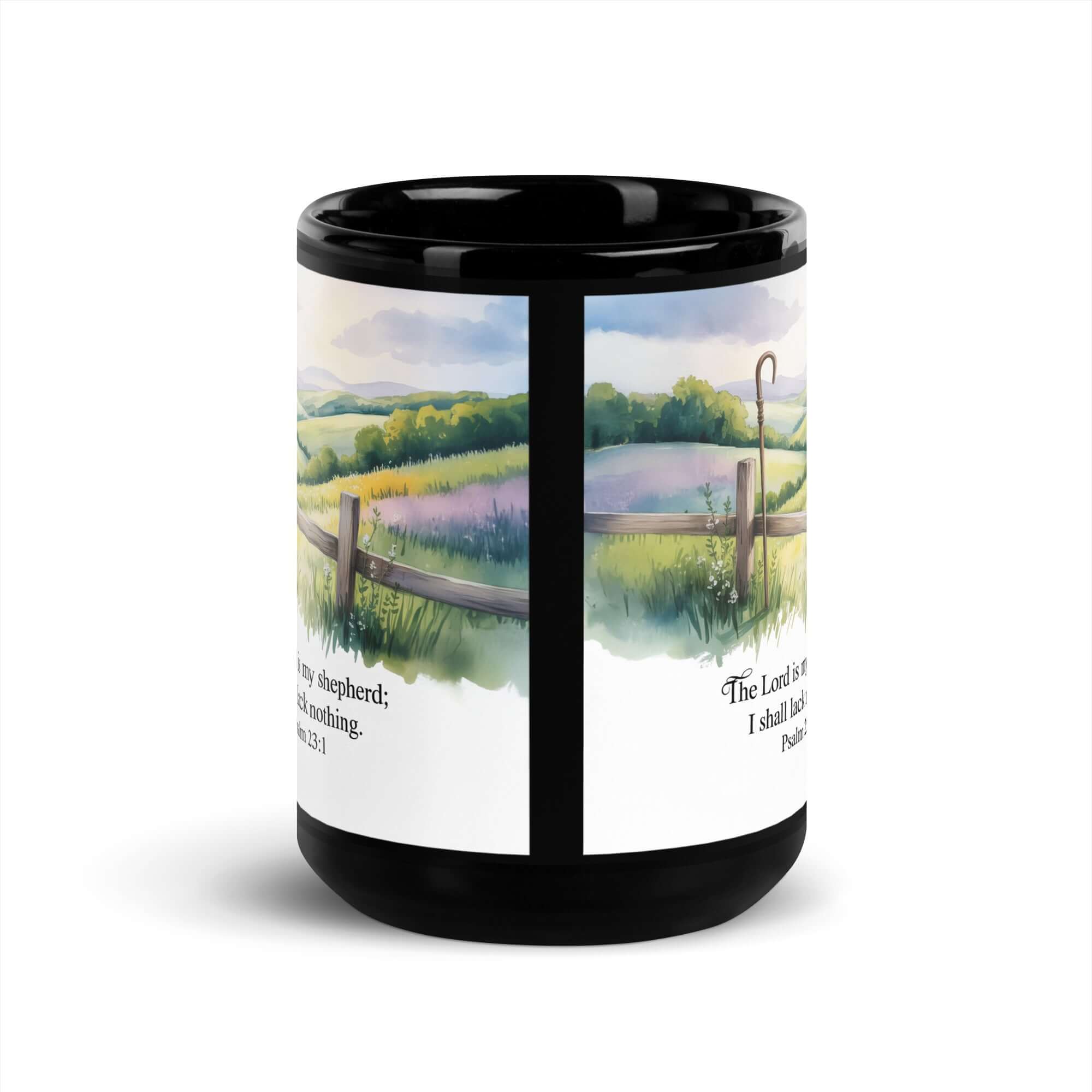 Psalm 23:1 Bible Verse, Lack Black Glossy Mug