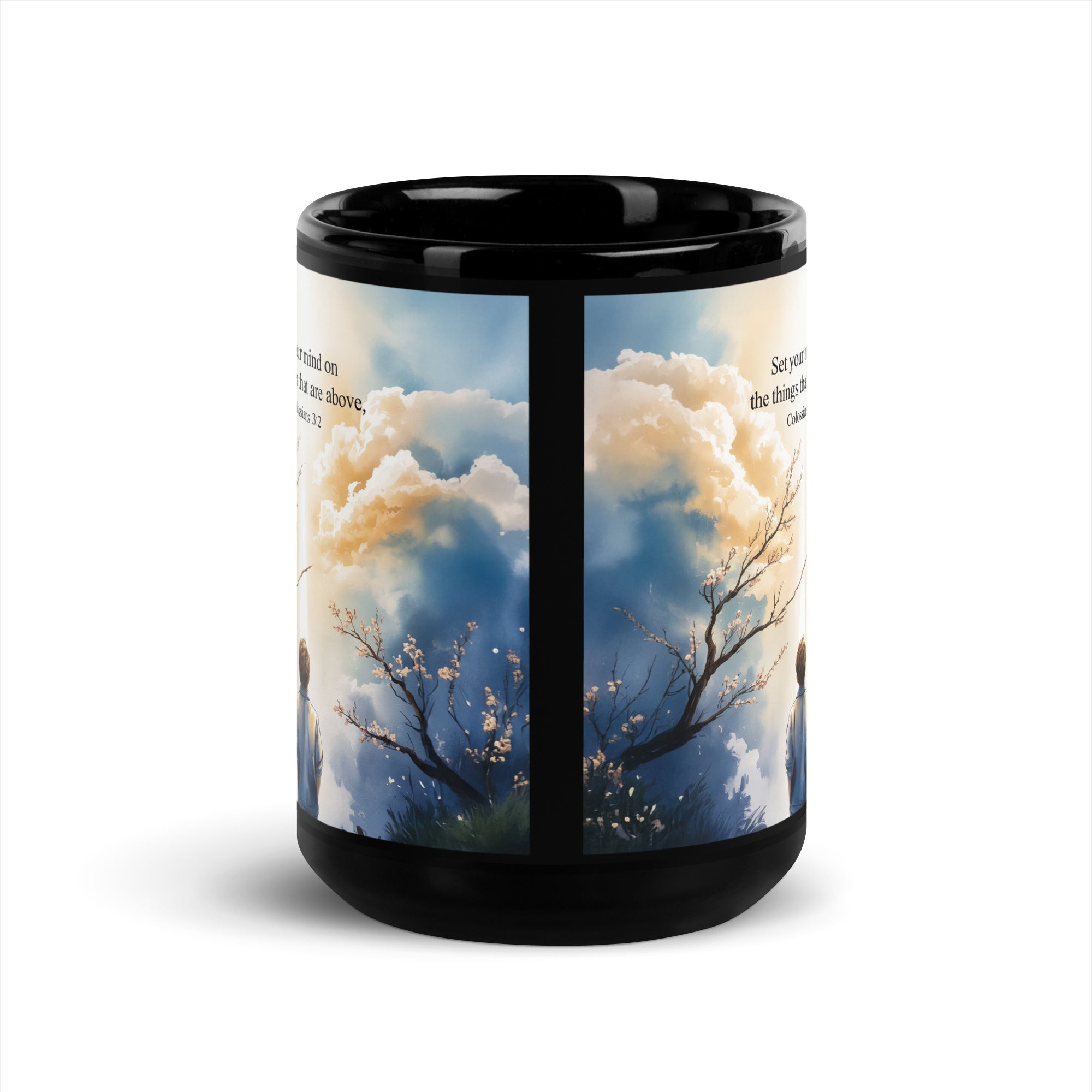 Colossians 3:2 Bible Verse the things Black Glossy Mug