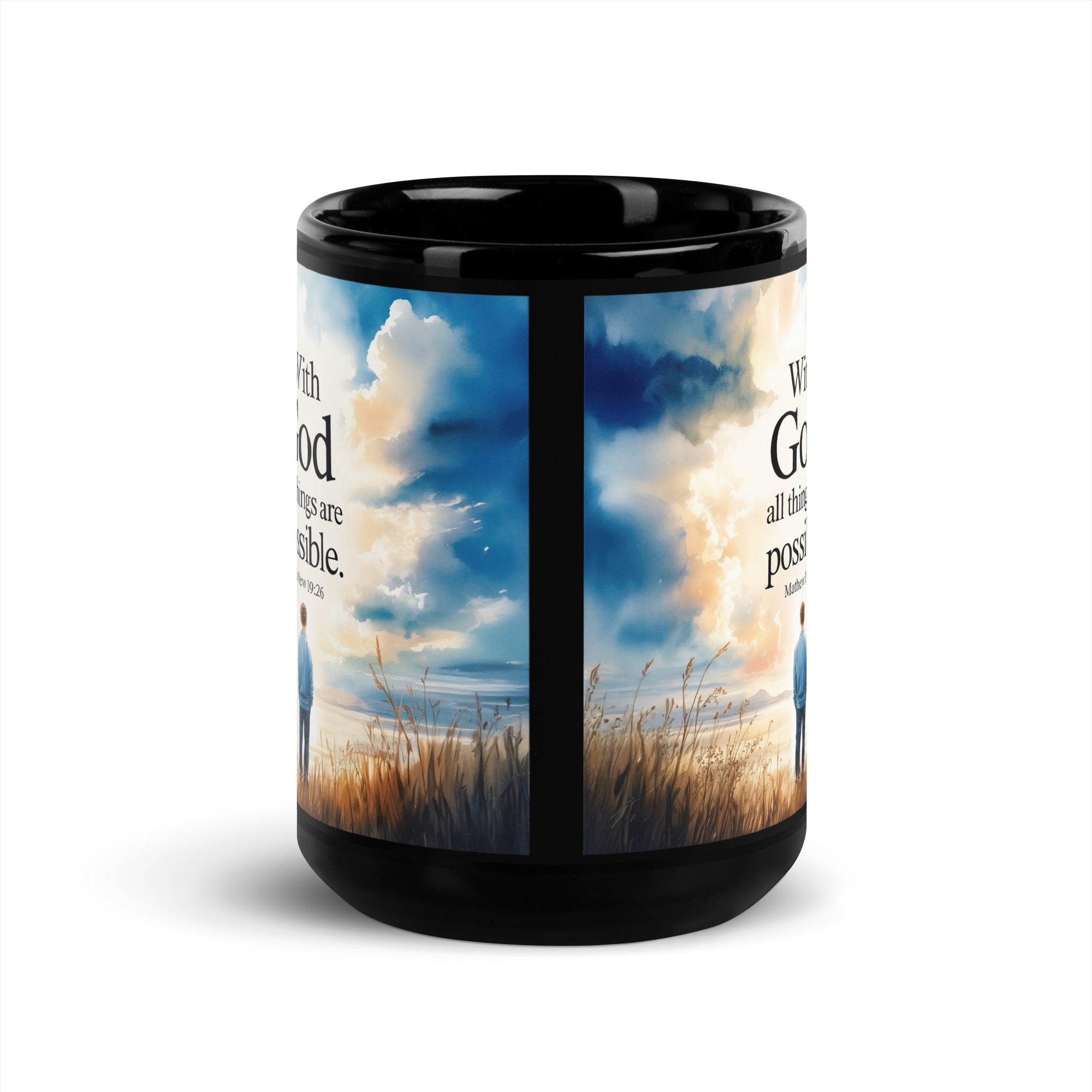 Matthew 19:26 Bible Verse Jesus Black Glossy Mug