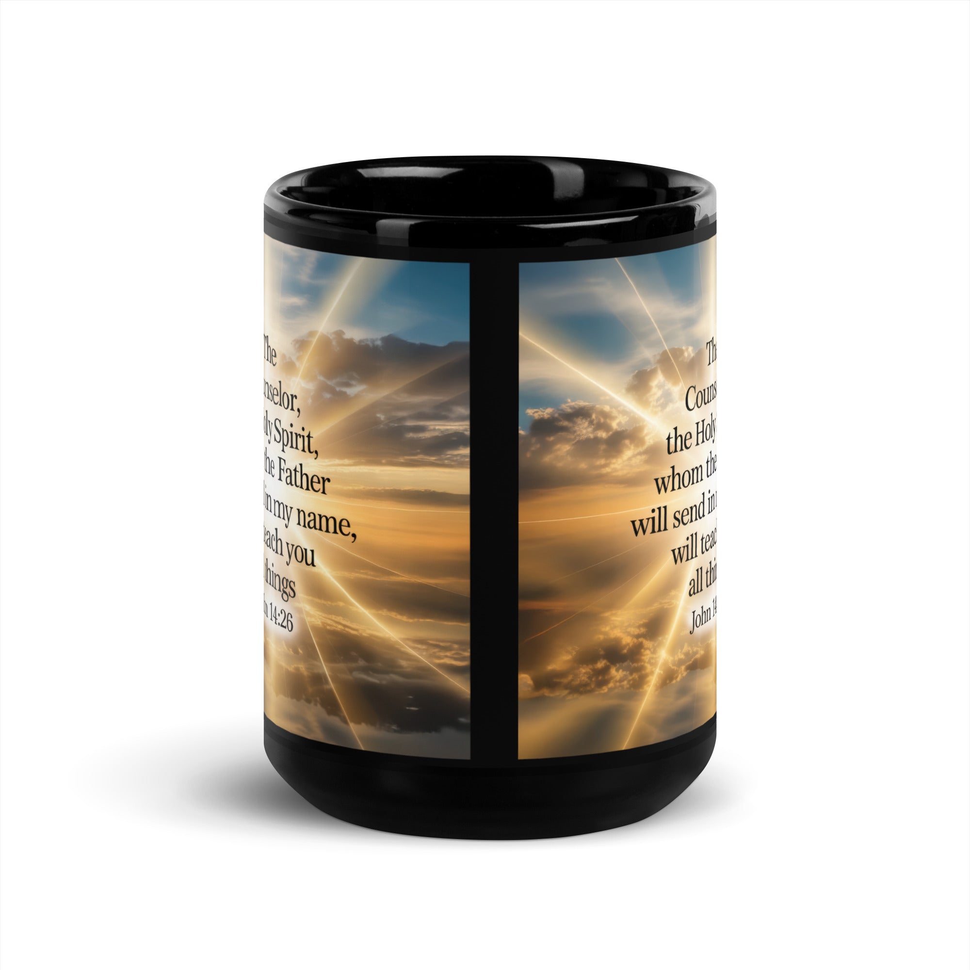 John 14:26 Bible Verse will send Black Glossy Mug