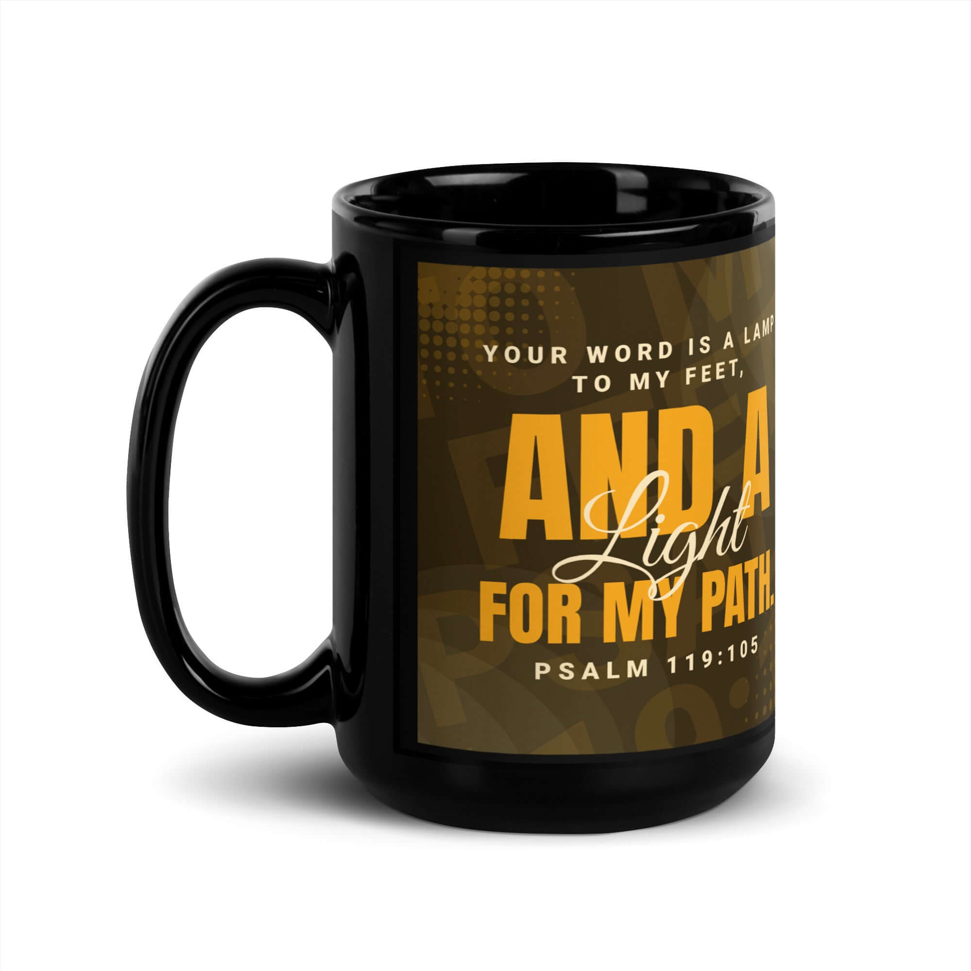 Psalm 119:105 Bible Verse, lamp to my feet Black Glossy Mug 15 oz