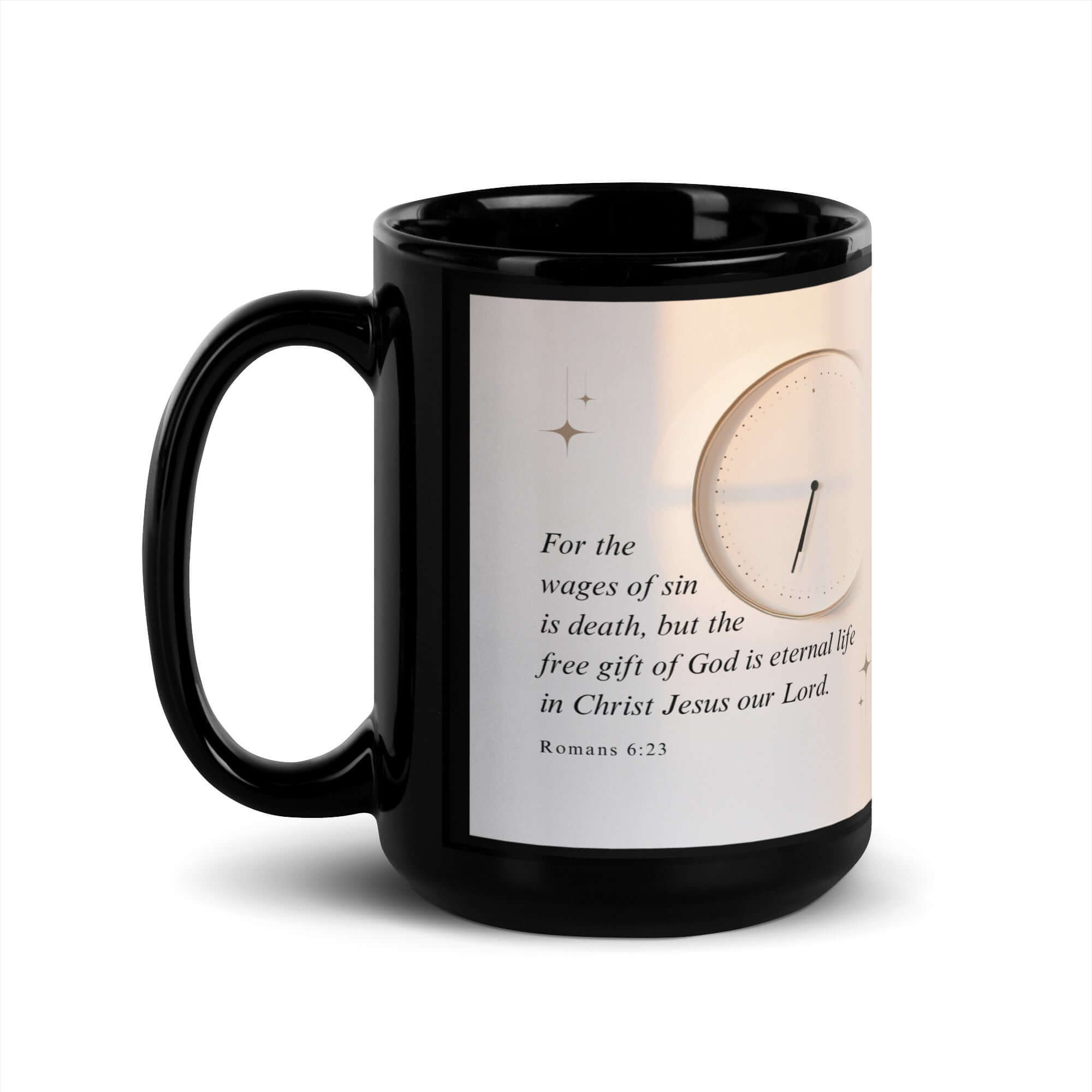 Romans 6:23 Bible Verse, our Lord Black Glossy Mug 15 oz