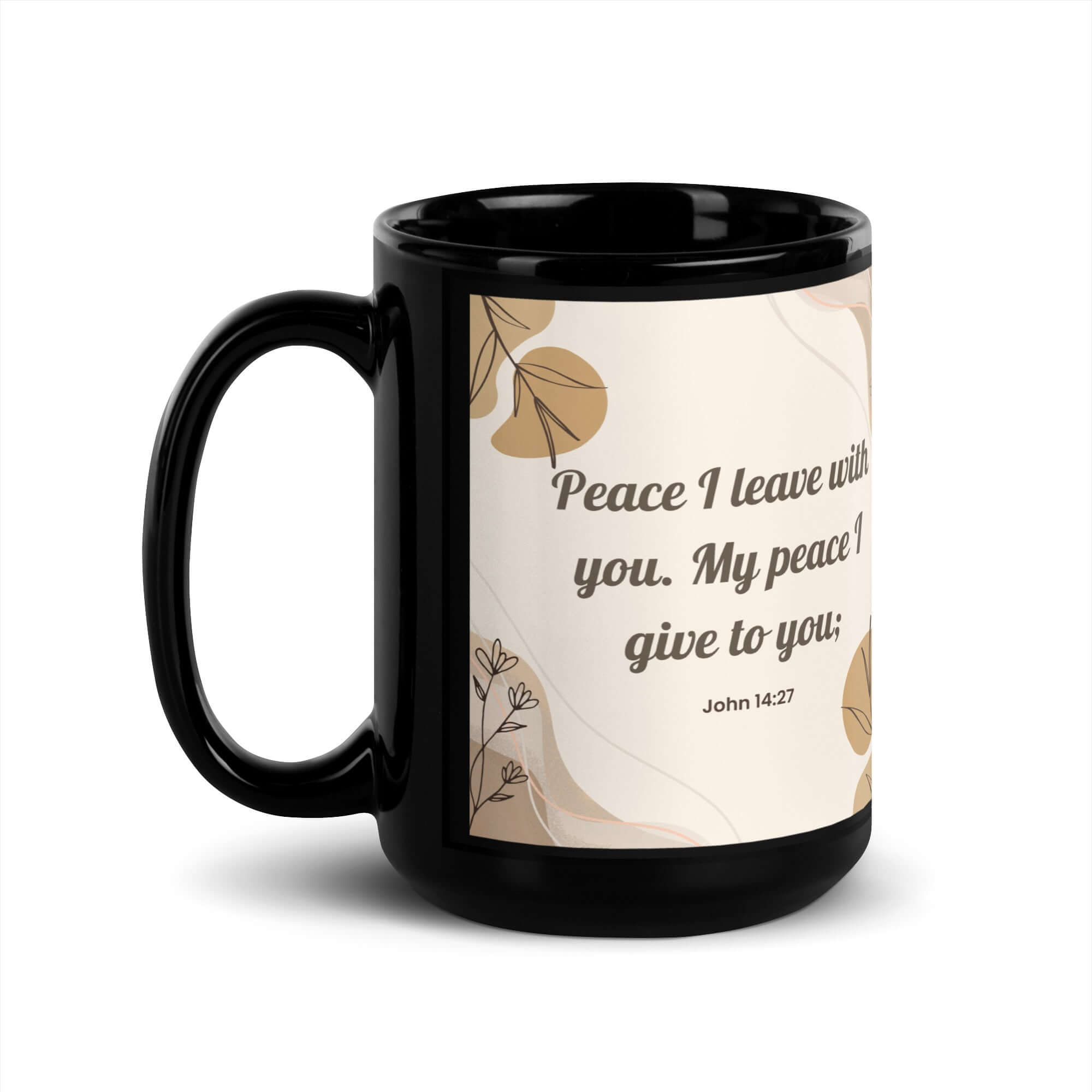 John 14:27 Bible Verse, Peace I Black Glossy Mug 15 oz