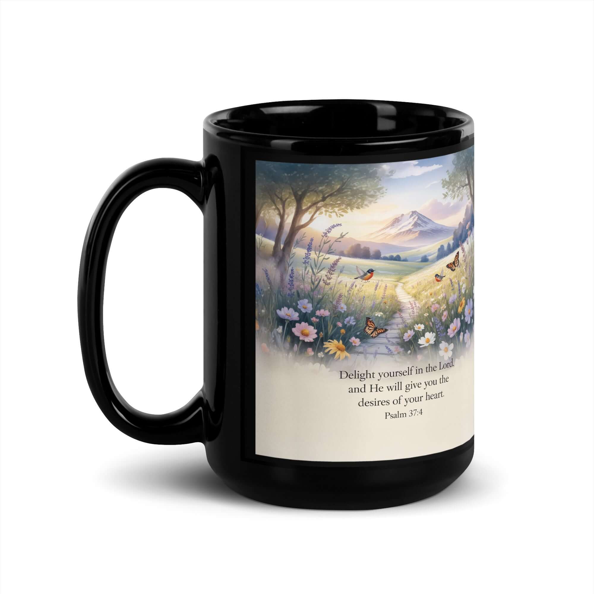 Psalm 37:4 Bible Verse, Delight Black Glossy Mug 15 oz
