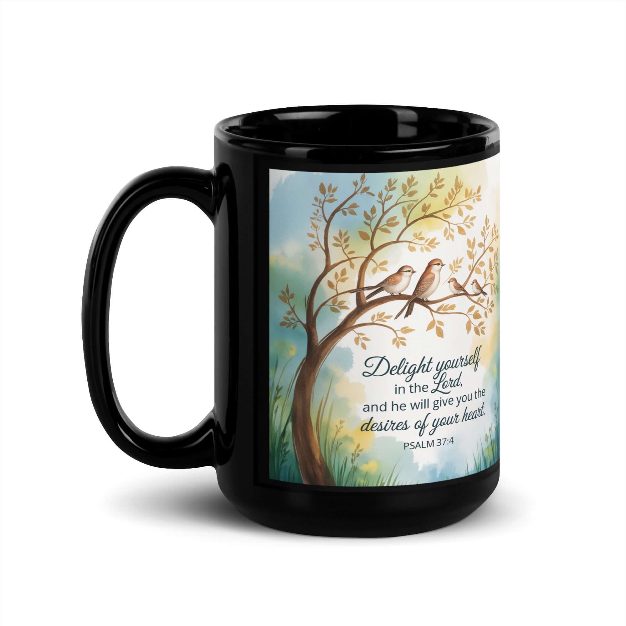 Psalm 37:4 Bible Verse, Yourself Black Glossy Mug 15 oz
